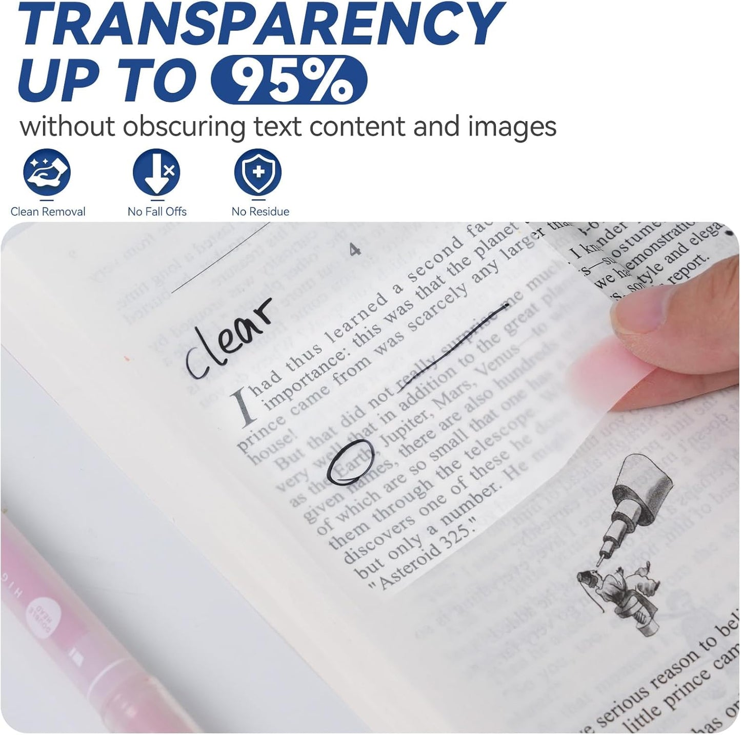 500 Sheets Transparent Sticky Notes with Index Tab, Waterproof & Crystal Clear Sticky Notes Sets, See-Through PET Sticky Note, 5X The Sticking Power Translucent Sticky Note Pad, 7 Pads