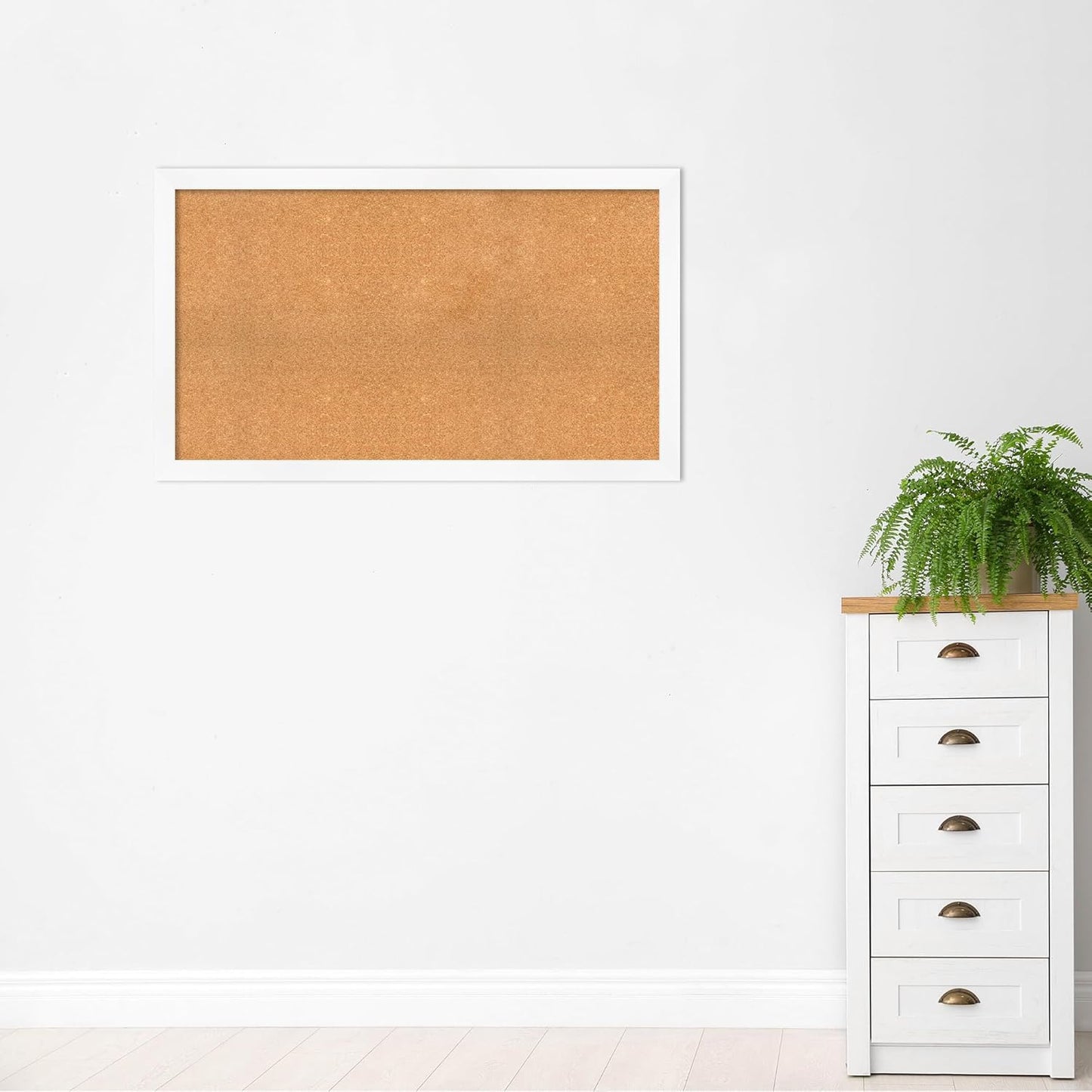 Amanti Art Natural Cork Board for Wall, 29x49 Vision Board with White Frame, Oversize Corkboard Office Decor for Home Organization, Modern Corkboard Pinboard to Display Items for Home Organization in