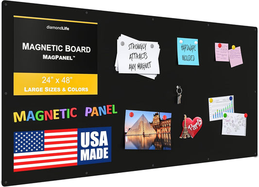 Diamond Life Magnetic Board - Memo & Vision Board for Home, Office, and Classroom - Magnet Board for Kids - Pre-drilled Mounting Screws Included (Black 24"x48")