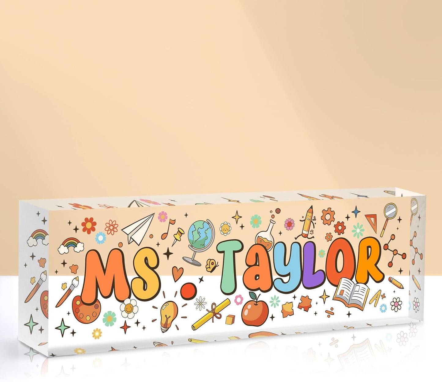 Custom Name Plate for Desk, Acrylic Office Decor For Women Men, Personalized Office Desk Accessories, Teacher Employee Appreciation Gifts For Social Worker Boss Coworkers (Teacher Gift)