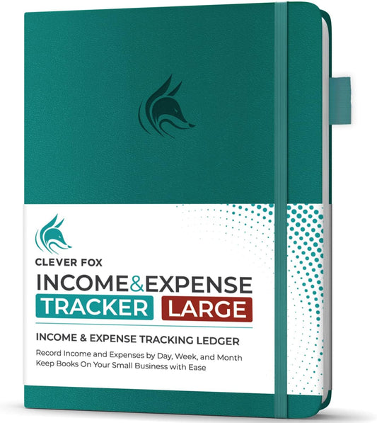 Clever Fox Income & Expense Tracker Large – Accounting & Bookkeeping Ledger Book for Small Business – 2-Year Record Notebook, A4 (Dark Teal)