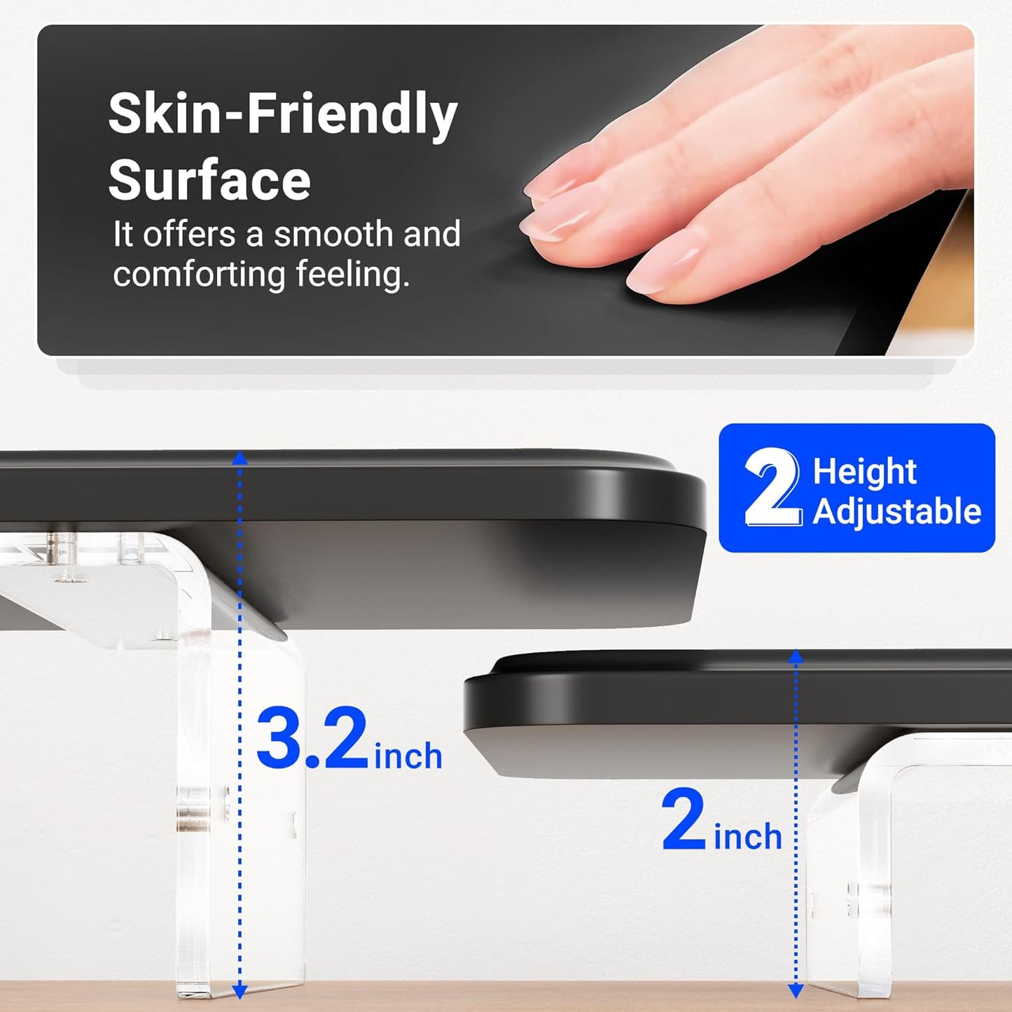 Monitor Stand Riser,31.5-Inch LED Light Wood Computer Monitor Stand with Adjustable Acrylic Legs,Desk Accessories Desktop Organizer Stand for Computer,Laptop,Printer,PC TV Screen Riser，Black