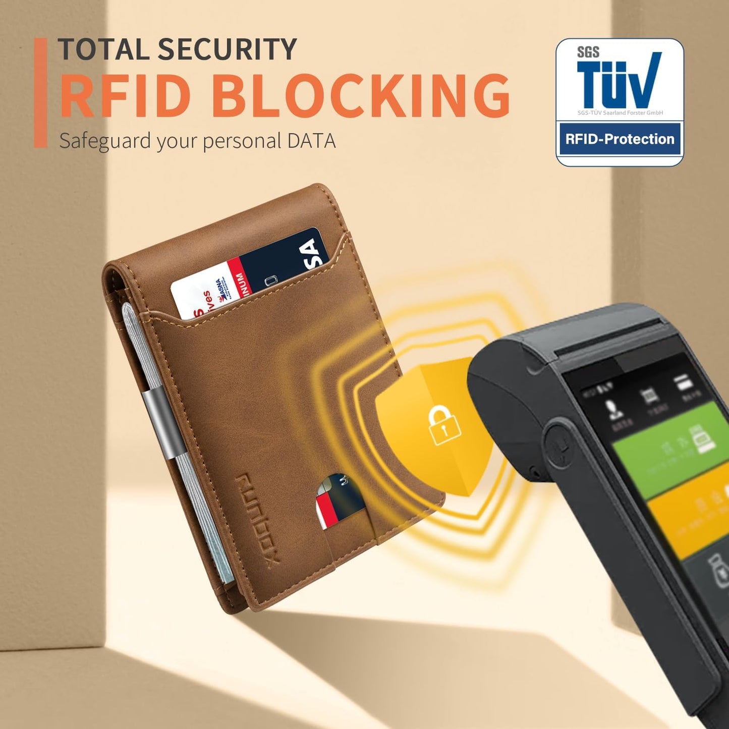 RUNBOX Slim Wallets for Men - Leather Money Clip Mens Wallet - RFID Blocking Front Pocket Bifold Wallet - Thin Credit Card Holder with Gift Box