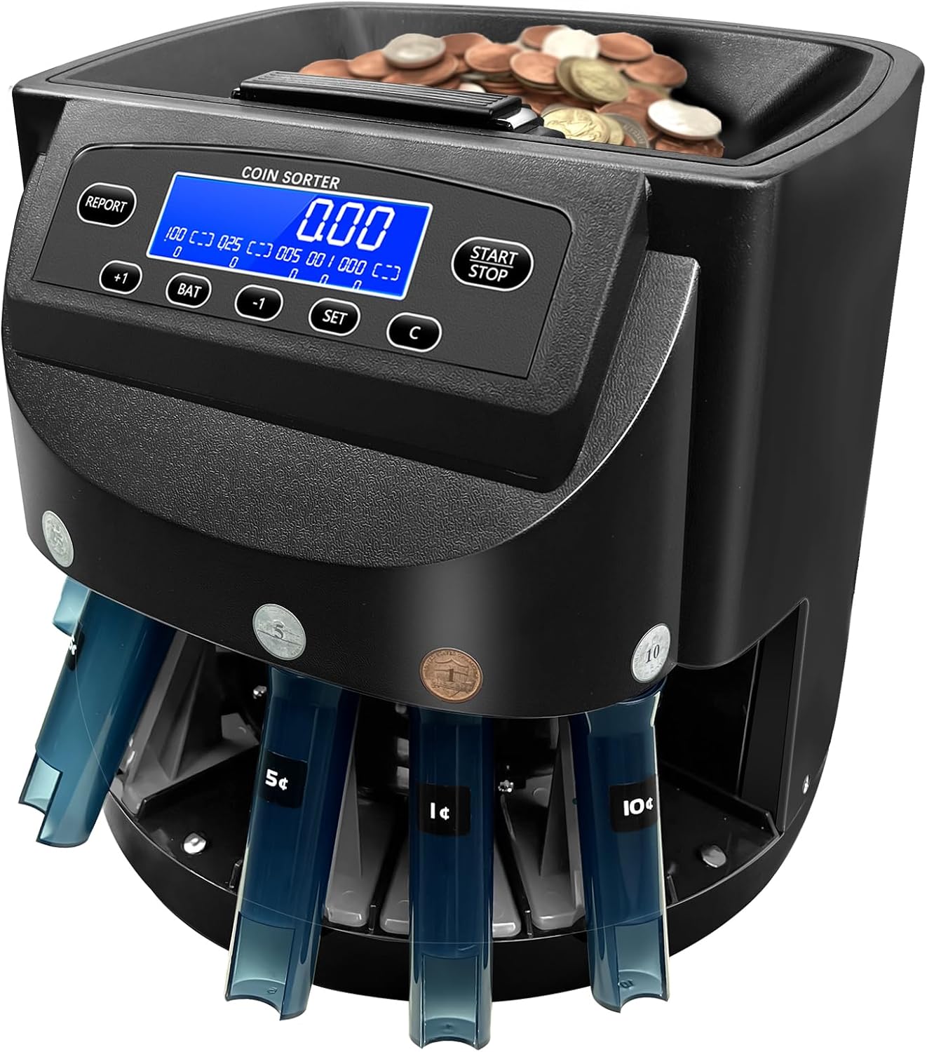 Coin Counter, USD Coin Sorter 270 Coins/Minute, 2000 Coins Capacity Automatic Electric Change Counter with LCD Display, can sort ¢1 ¢5 ¢10 ¢25 $1 Coins