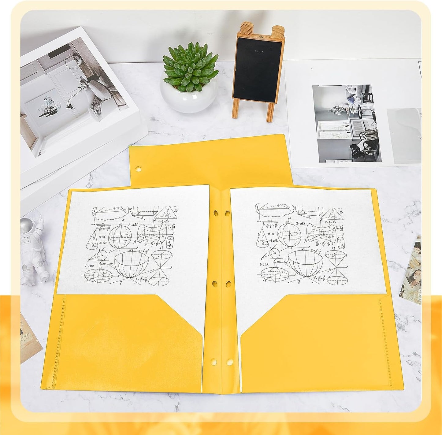 Yeaqee 50 Pcs Plastic Folders with Pockets Bulk 3 Hole Punched 2 Pocket File Folders for 3 Ring Binder Divider Folder for Notebooks, Durable Poly for Office Home (Yellow)