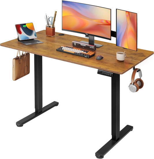DEVAISE 48 Inch Electric Standing Desk, 3 Adjustable Height Stand up Desk for Home Office, Ergonomic Sit to Stand Desk with LED Touchscreen and Hook, 3 Memory Preset Computer Desk (Rustic Brown)