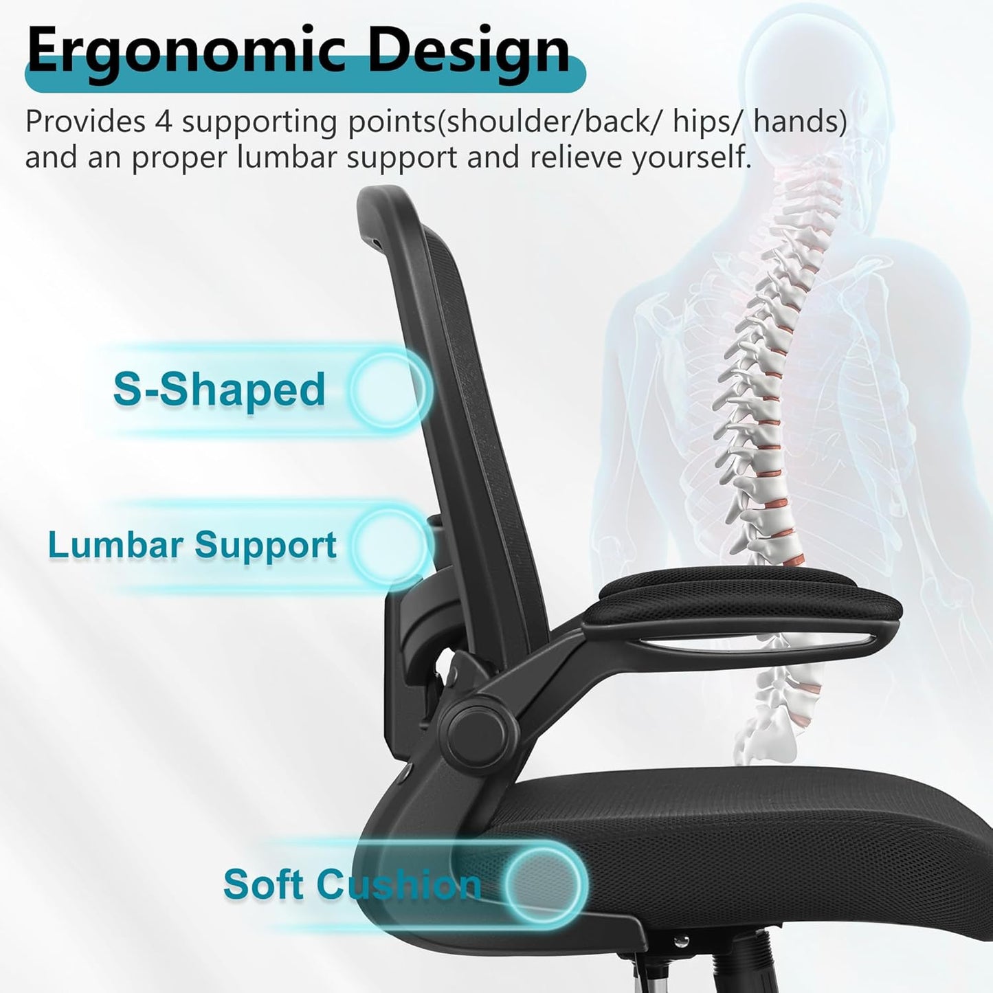 FelixKing Office Chair, Ergonomic Desk Chair Breathable Mesh Chairs with Adjustable High Back Lumbar Support Flip-up Armrests, Executive Swivel Comfy Task Computer Chairs for Home Office Black