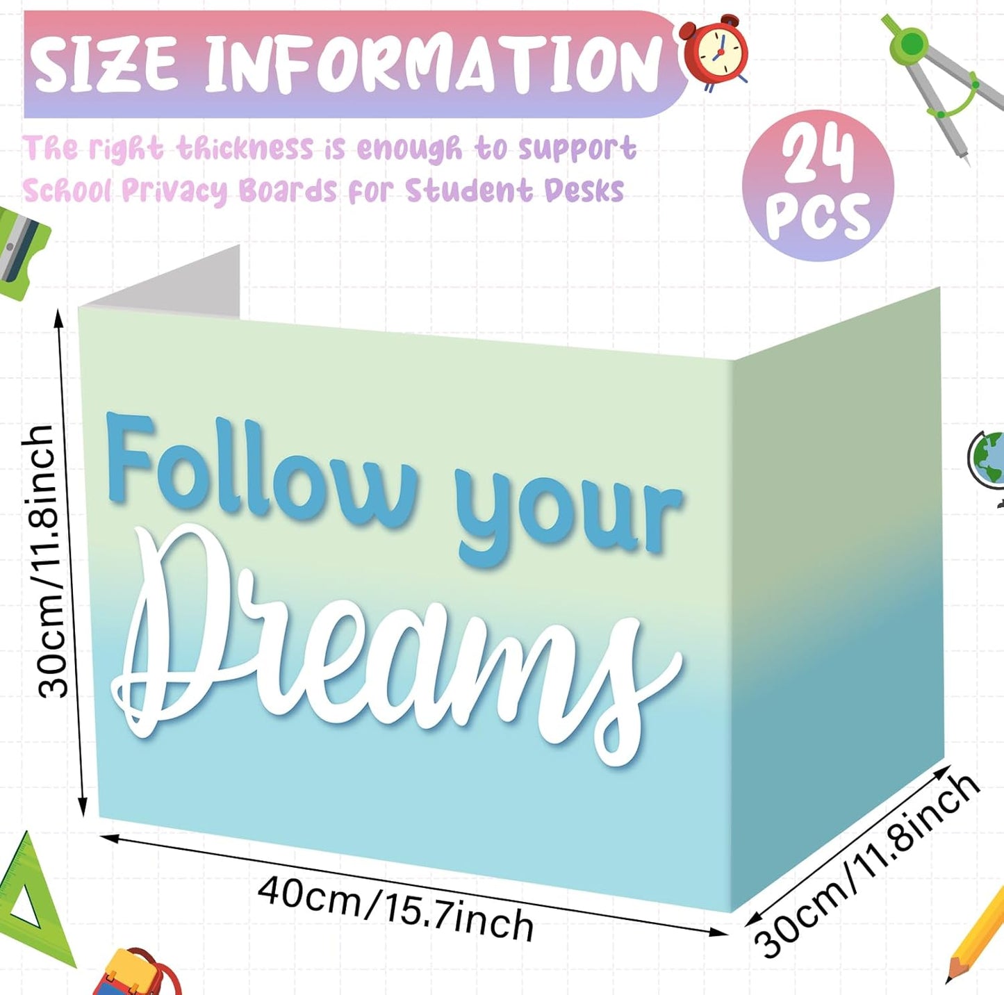 Honoson 24 Pcs Bulk Inspirational Privacy Folders for Students Cardboard Test Privacy Boards Motivational Words Desk Dividers Shield for Classroom School Study Supplies, 6 Styles (Macaron)