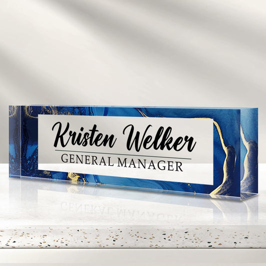 Personalized Name Plate for Desk - Custom Engraved Name Plates for Man - Boss Day Gifts for Boss - Acrylic Office Decor Appreciation Gifts for Teacher Nurse Coworker Social Worker (Navy)