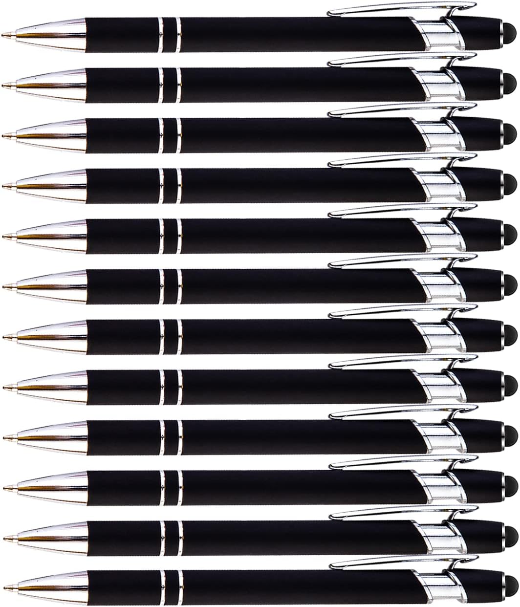 PASISIBICK 12 Pieces Black Ballpoint Pen with Stylus Tip, 2 in 1 Stylus Pen, Premium Metal Stylus Pen for Touch Screens, Black Ink, 1.0 mm Medium Point(12 Black)
