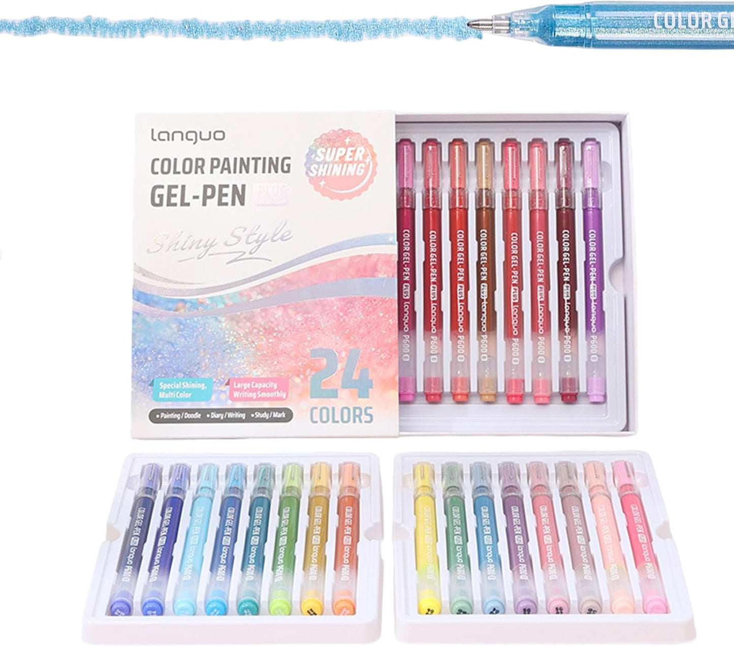 Glitter Gel Pen 24 Color, Vibrant Sparkle Gel Pens for Adult Coloring Books Drawing Doodling, 1.0mm Colored Gel Pens for Kids Adults DIY Birthday Cards