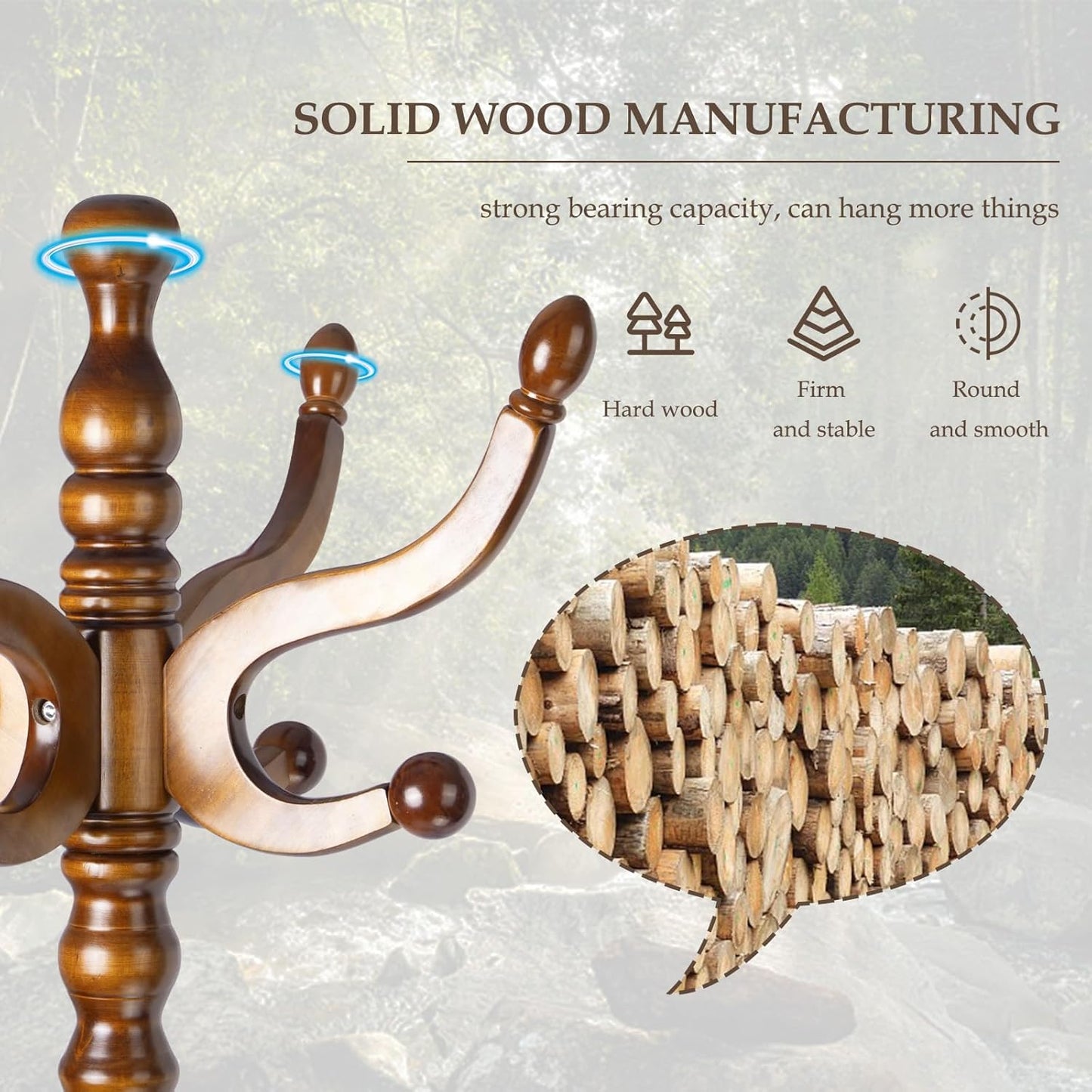 Wood Coat Rack Freestanding, Natural Coats Tree Stand with 11 Hooks, 74.8" Sturdy and Easy Assembly Coat Rack Stand for Entryway, Hallway, Bedroom, Bags, Hats (Tri-legged Base, Walnut)