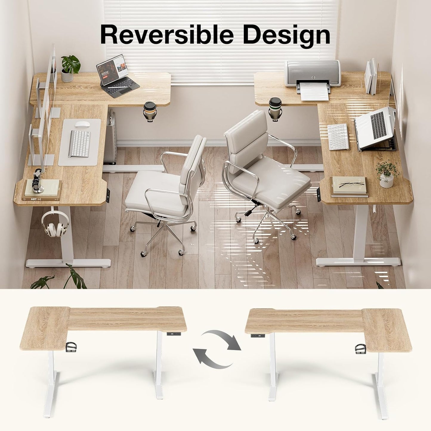 59 Inch L Shaped Standing Desk Adjustable Height, Electric Corner Standing Desk, Sit Stand Computer Table with Reversiable Splice Board,Light Rustic Brown