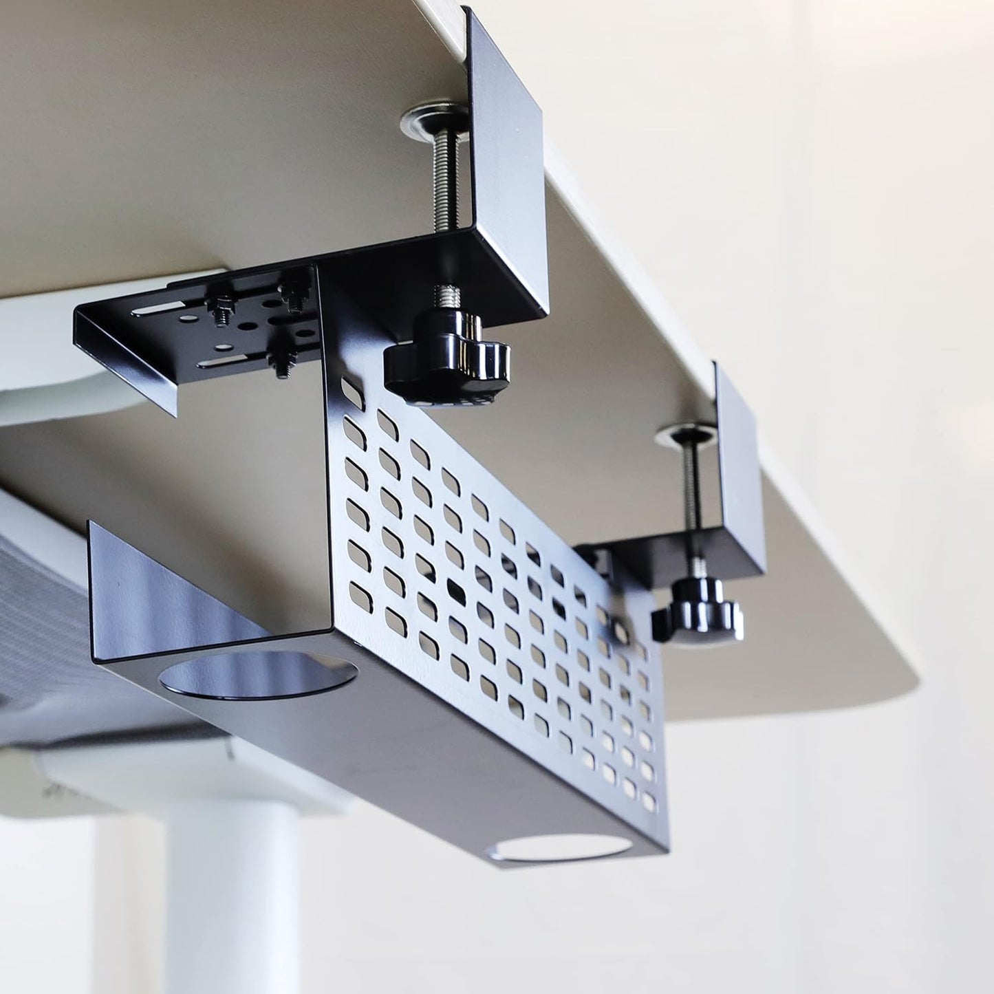 AEONS Under Desk Cable Management Tray Wire Cord Organizer Removable C Clamp Mount No Drill Computer Cord Raceway and Modesty Panel, Black, 16-inch