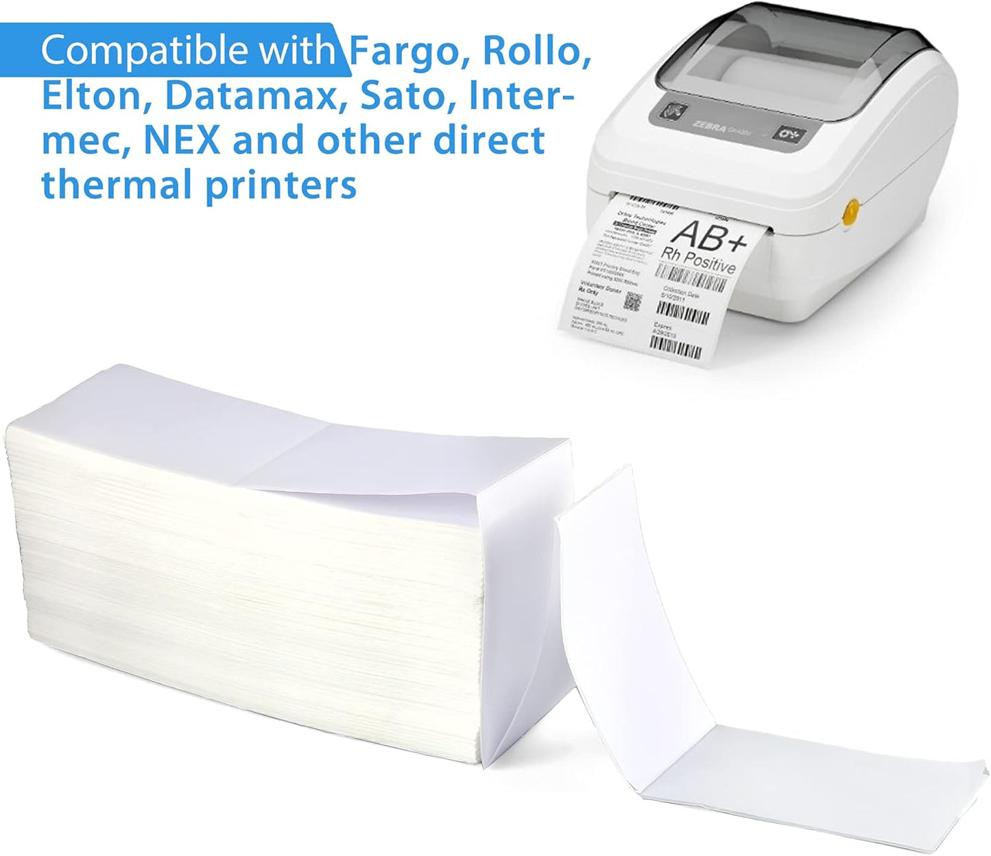 LotFancy 4x6 Thermal Labels, 3600 Shipping Labels Fanfold, 2 Stacks (1800 PCS per Stack), Perforated Mailing Postage Label, Permanent Adhesive, Address Label Compatible with Zebra, Rollo, Munbyn