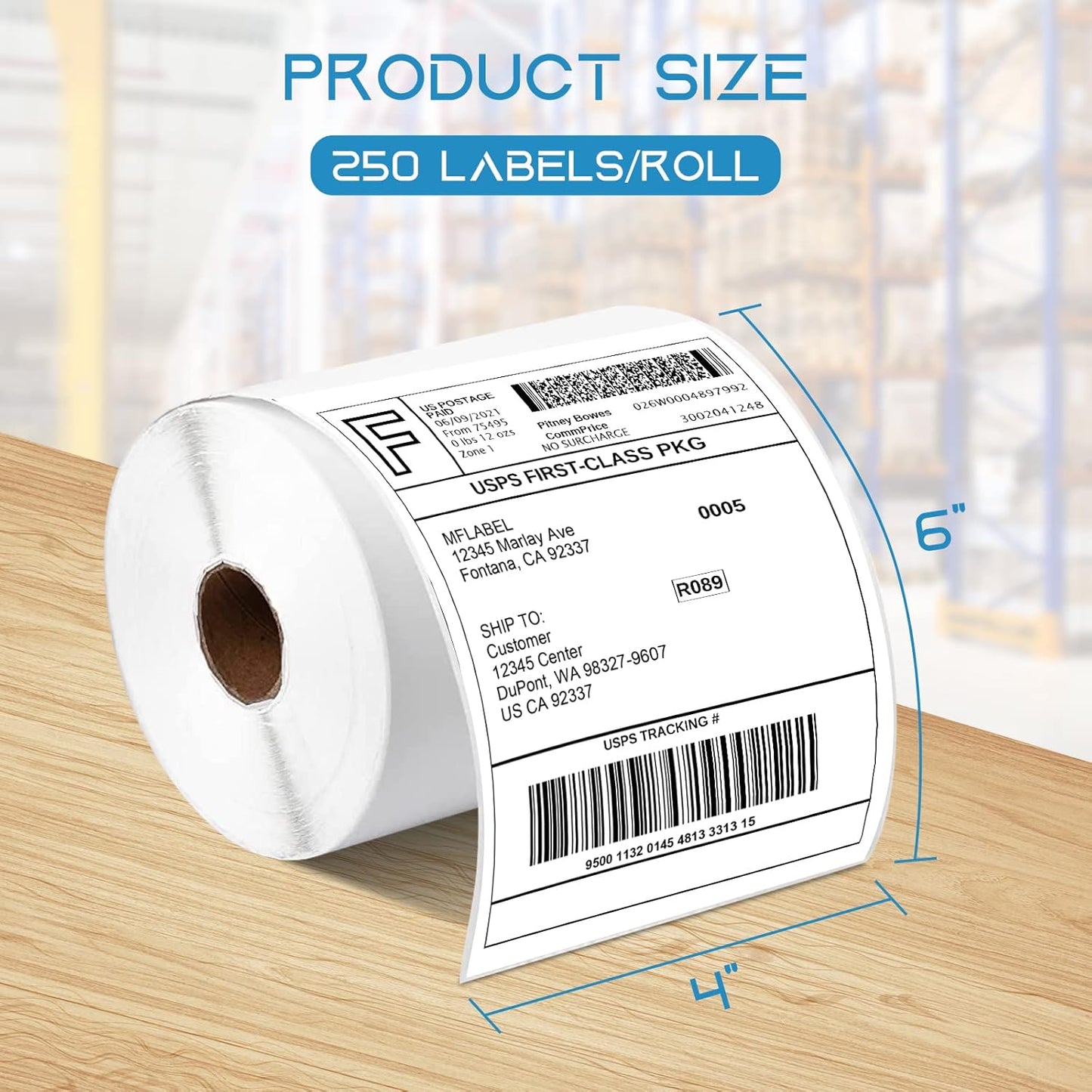 MFLABEL 8 Rolls 4x6 Direct Thermal Blank Shipping Labels for Thermal Printer Shipping Labels with Perforated