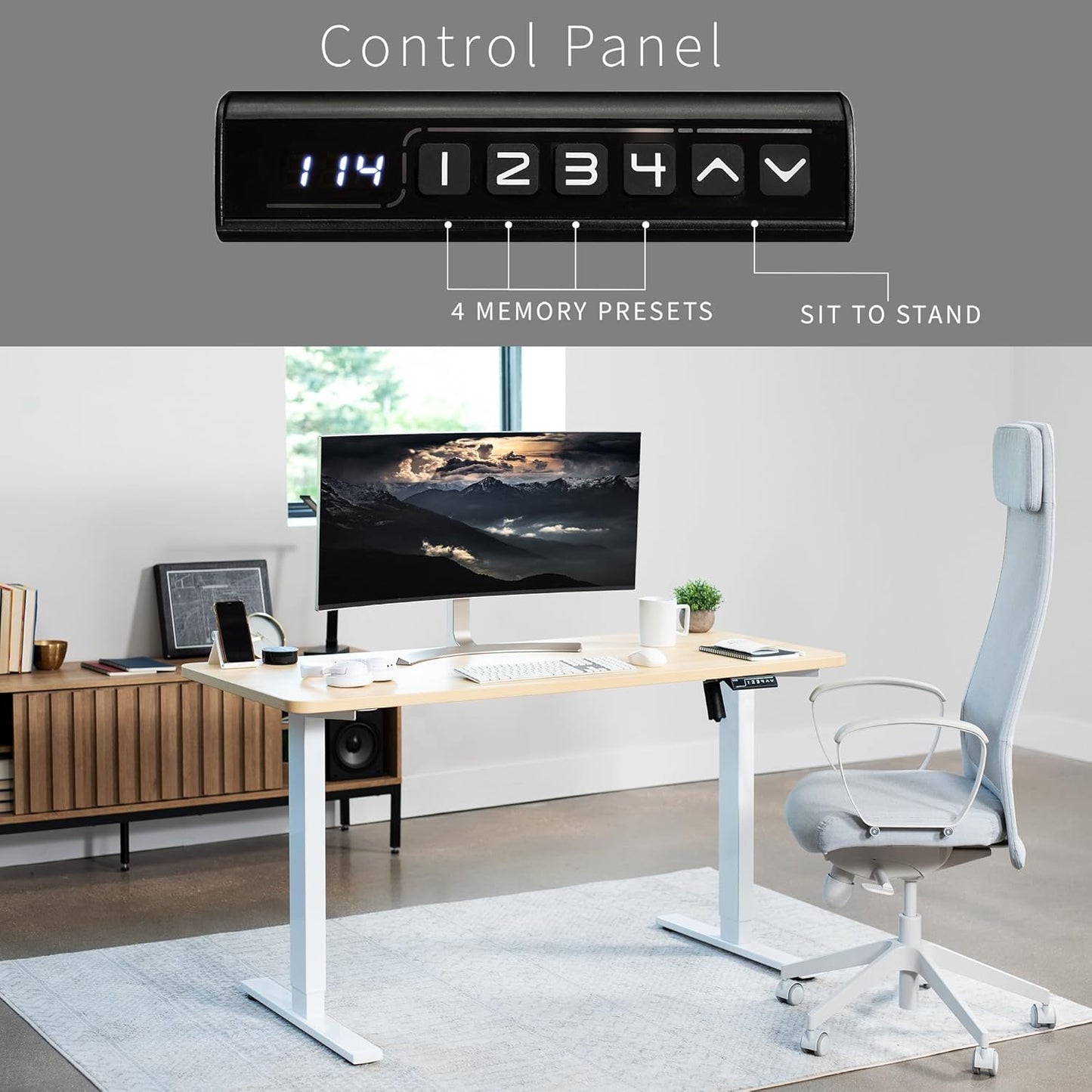 VIVO Electric 60 x 24 in Standing Desk, Memory Height Adjustment, 1B Series, One-Piece Light Wood Top, White Frame, DESK-KIT-1W6C