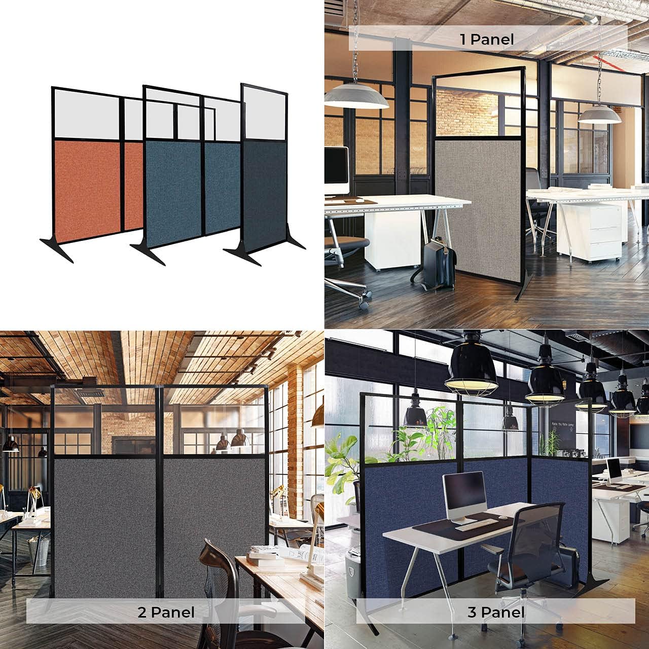 Versare Workstation Partition | Portable Wall Divider | Modern Office Cubicle | Free Standing Privacy Screen | Flexible Work Space | 66" x 70" W/Window, Blue Spruce Fabric Panels