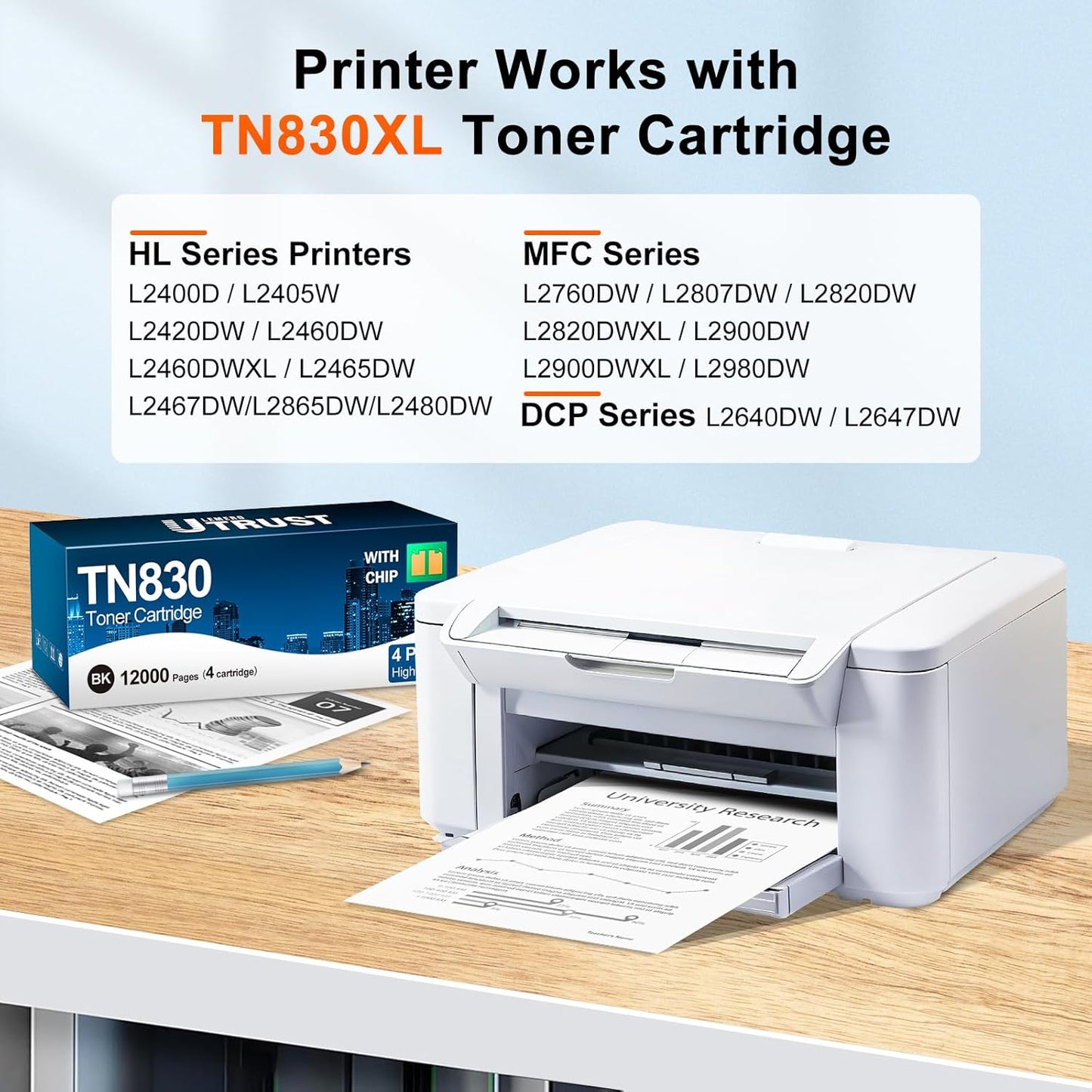 TN830XL Toner Cartridge Replacement for Brother TN830XL TN830 TN 830 Black Toner Compatible with Brother DCP-L2640DW HL-L2460DW HL-L2480DW HL-L2400D HL-L2405W MFC-L2820DW Printer 4 Pack(High Yield)