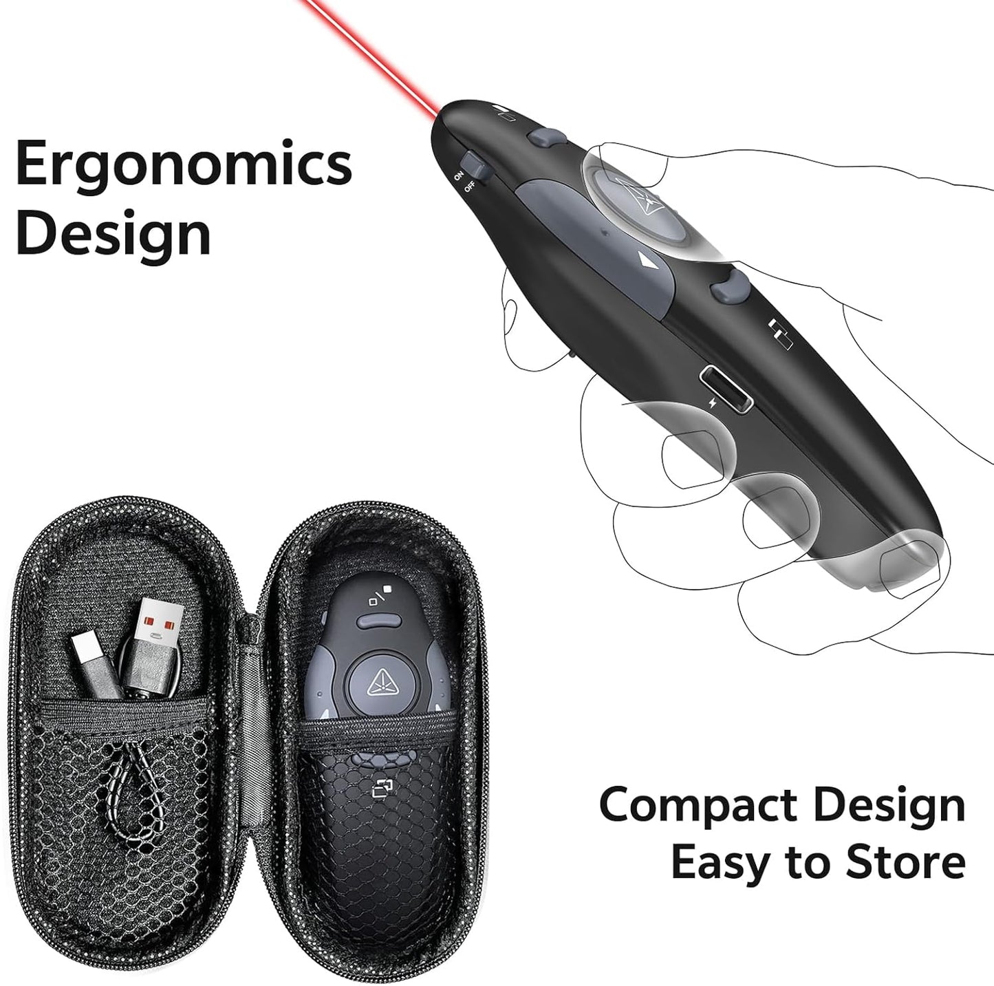 [2 Units] Presentation Clicker with 2 Cases Storage: PowerPoint Wireless Presenter Remote: USB Type C Rechargeable Red Laser Pointer Clickers Computer Project Mac PPT Slideshow Google Slide Advancer