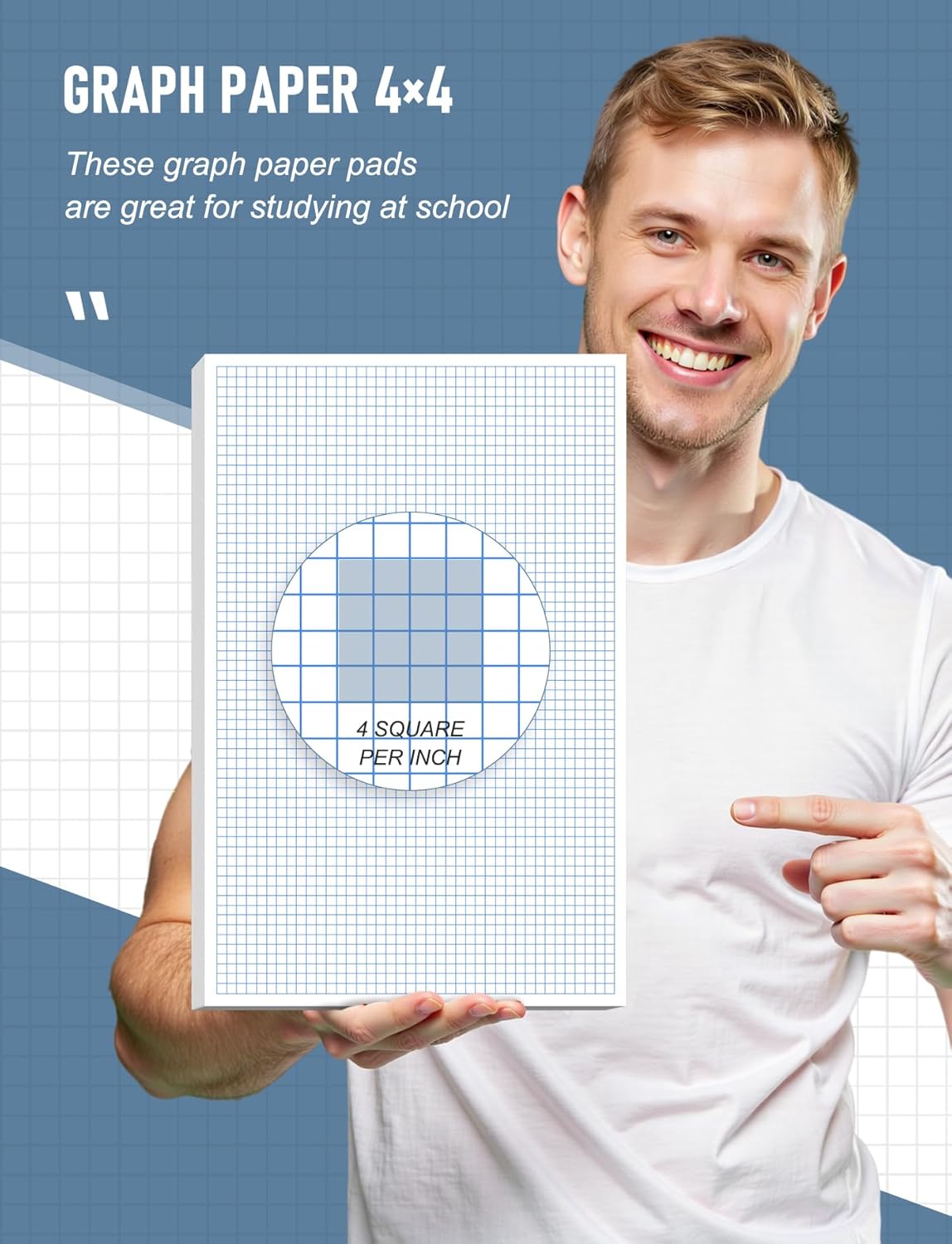11x17 Large Graph Paper Pad, Top Glue Binding Grid Paper, 50 Sheets 1/4 Inch Graph Papers, 4x4 Quad Ruled Graphing Papers 11x17, Blueprint Quadrille for Drawings, Drafting