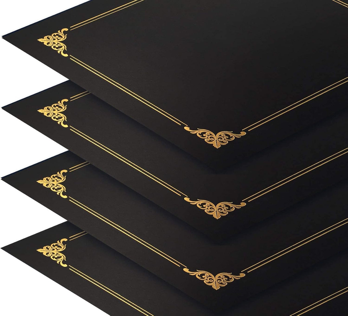 Better Office Products 25 Pack Black Certificate Holders, Diploma Holders, Document Covers with Gold Foil Border, for Letter Size Paper, 25 Count, Black