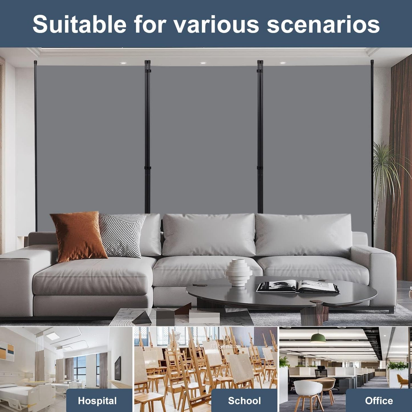 Room Divider 6ft Room Dividers and Folding Privacy Screens, 3 Panel Partition Room Divider Fabric Panel, Indoor Wall Divider for Room Separation Freestanding Space Separators for Bedroom Office Studio