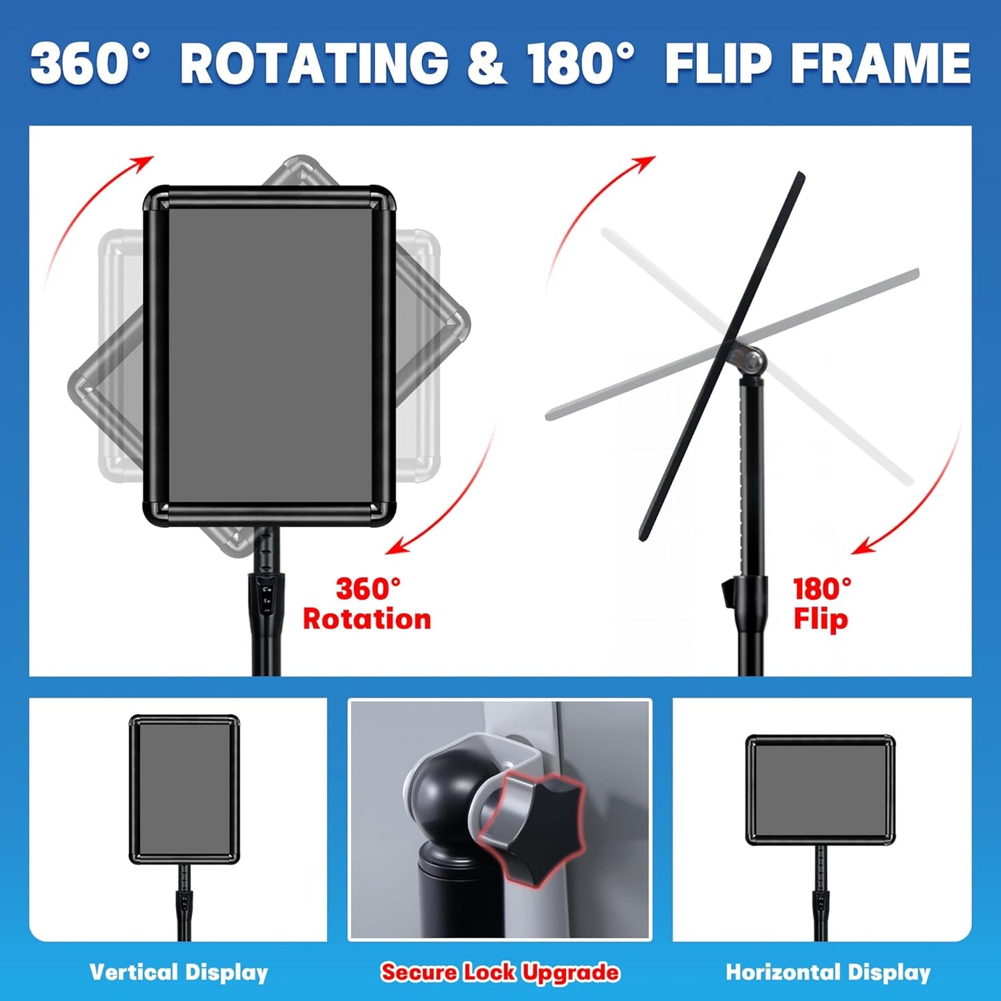 6 Pack Sign Stand for Display - Adjustable 8.5x11 Inch Floor Standing Sign Holder, Pedestal Poster Stand for Vertical&Horizontal View, Indoor&Outdoor Use for Business, Mall, Restaurant - Black