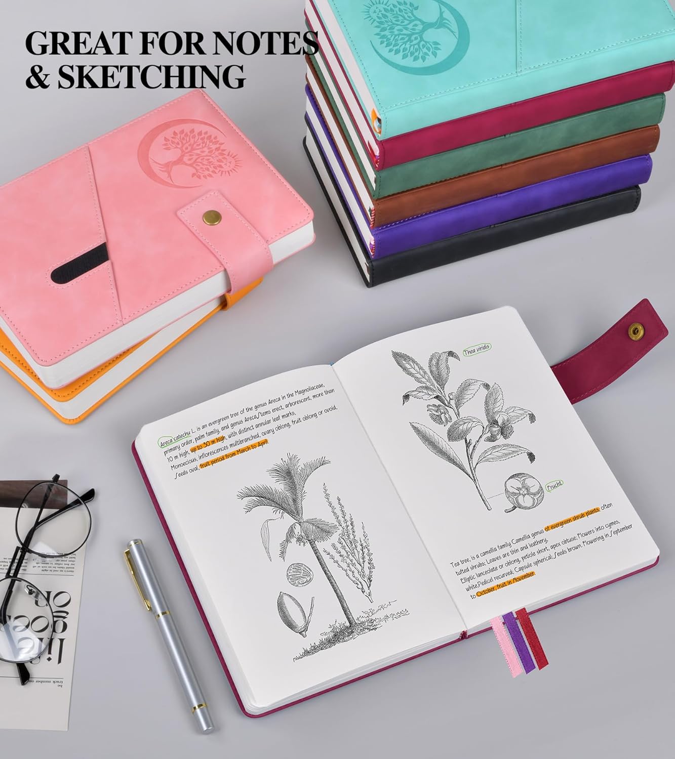 Blank Journal Notebook, A5 Hardcover Leather Sketchbook with 200 Pages Thick Blank Paper for Men Women, Unlined Drawing & Writing Journal, 5.9" x 8.4" Plain Notebook (wine red)