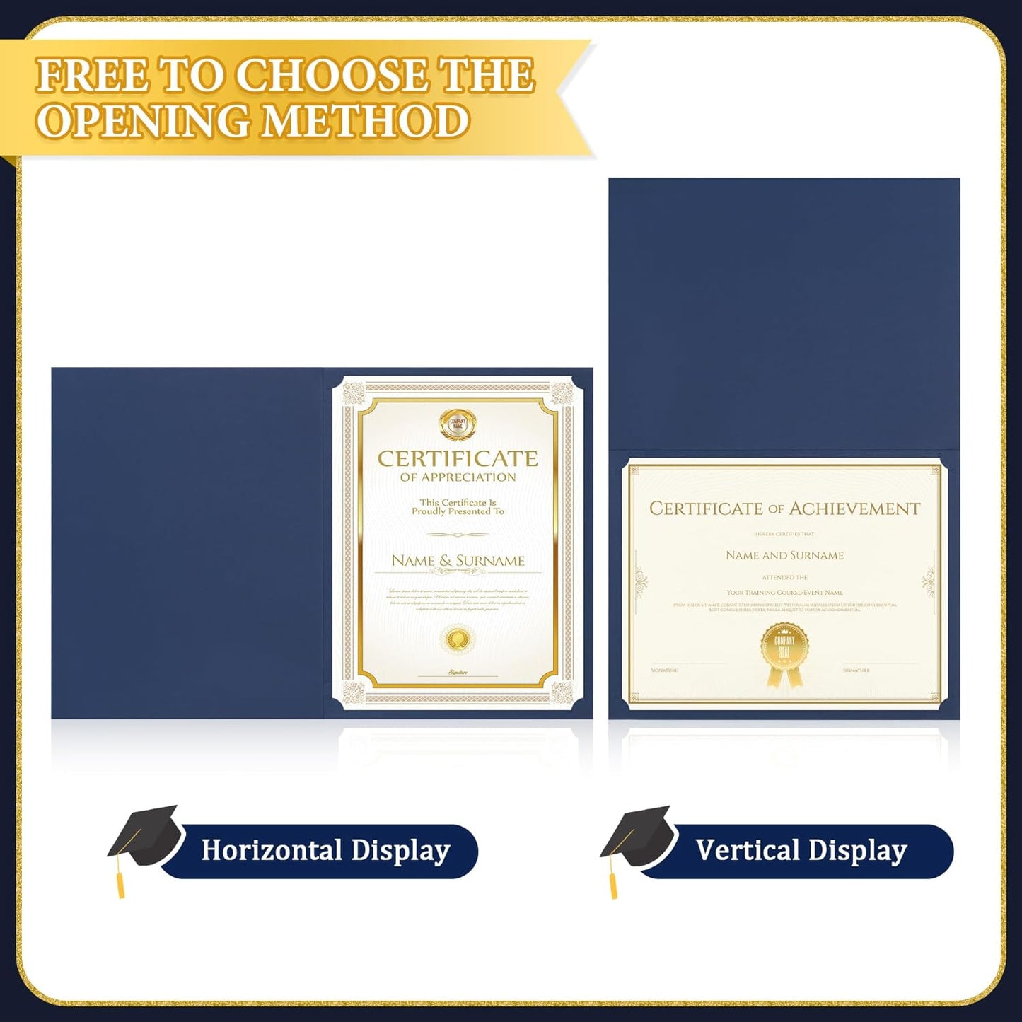 Ndsox 50 Packs Navy Blue Certificate Holders, Graduation Diploma Holders, 350GSM, Diploma Covers with Gold Foil Border for Letter Size 8.5" x 11" Award Certificate Paper, Cardstocks and Documents