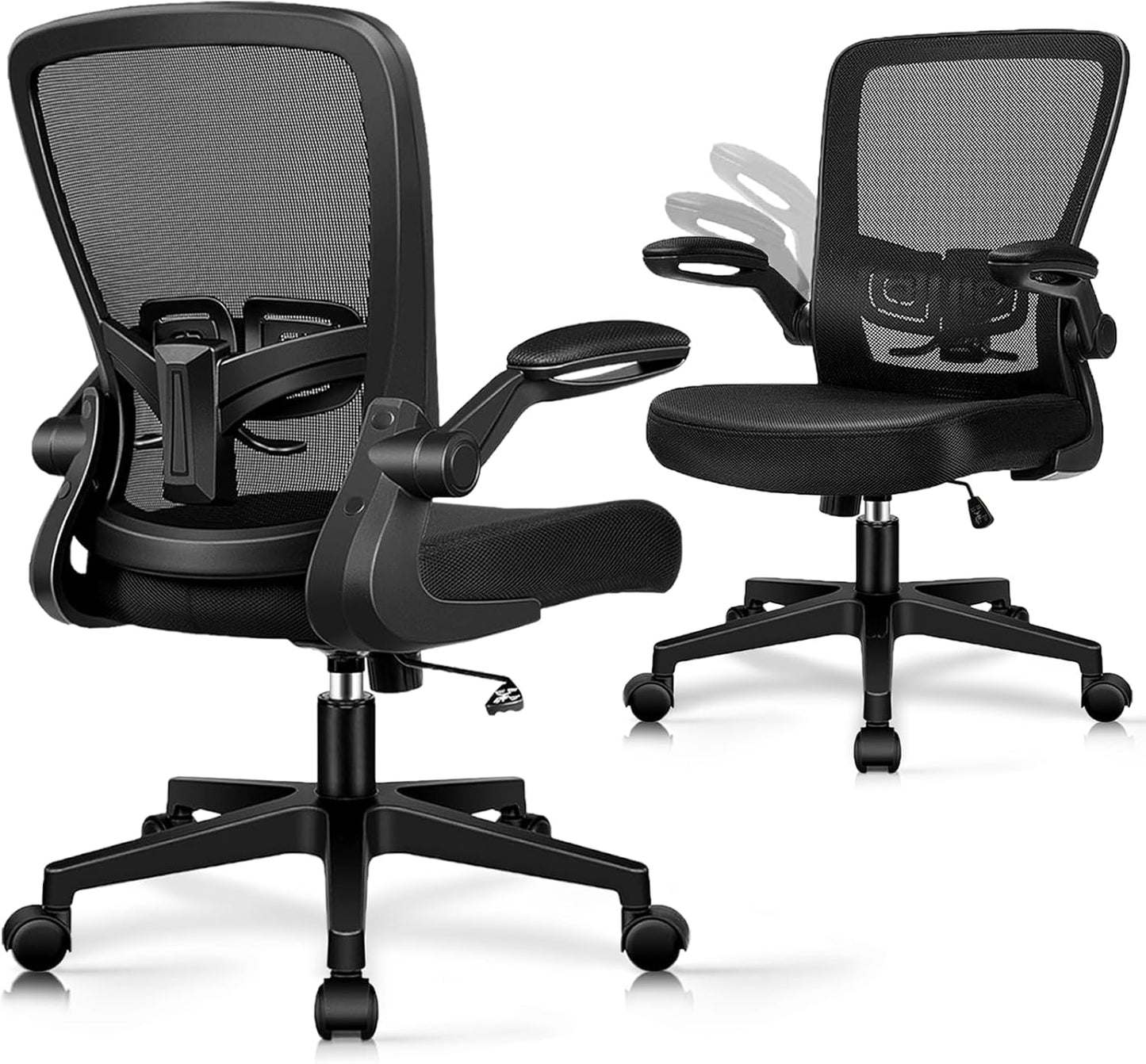 Desk Chairs with Wheels, Ergonomic Mesh Office Chair Adjustable Height and Swivel Lumbar Support Home Office Chair with Flip Up Armrests, Set of 2