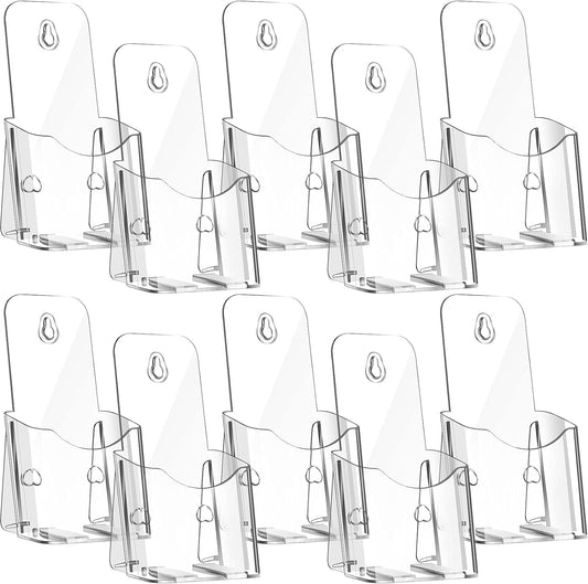 10 Pieces Acrylic Brochure Holder Stand Pamphlet Holder 4 x 7.9 Inches Clear Literature Display Rack Plastic Flyer Display Stand for Vendors, Brochure, Trifold, Magazine, Pamphlet, Booklets, Menu