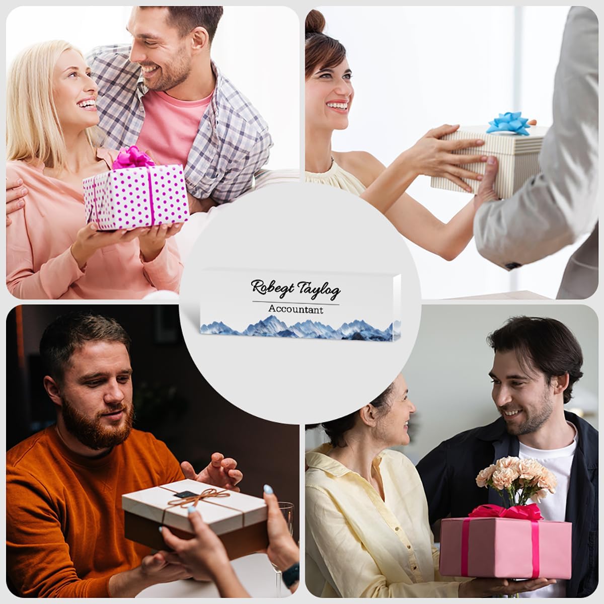 Personalized Office Desk Name Plate on Acrylic Glass - Custom Nameplate Decor, Accessories - Gift for Boss, Coworkers