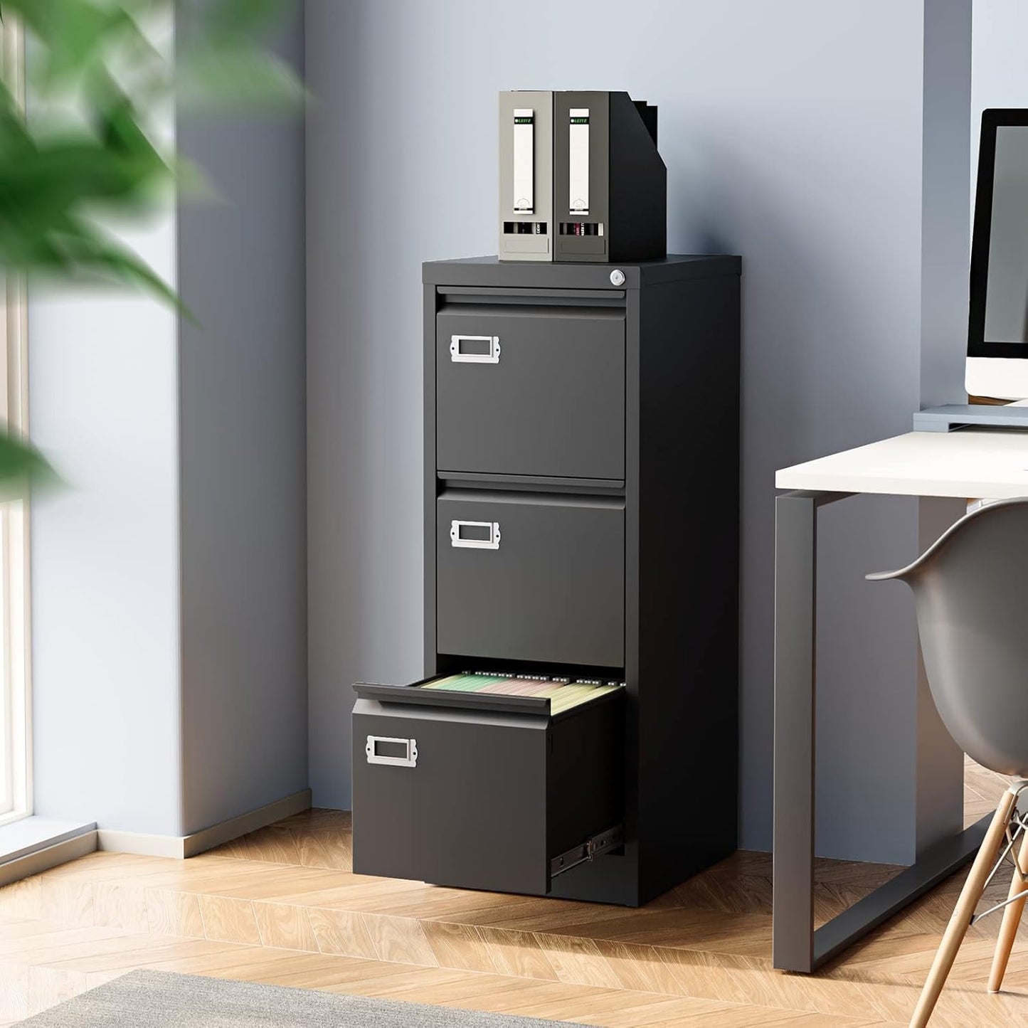 3-Drawer File Cabinet, Locking Metal Vertical File Storage for Home Office, Black, 15" W x 17.7" D x 38.6" H
