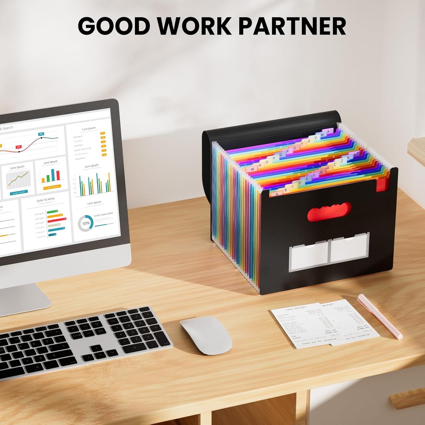 Sooez 24 Pockets Expanding File Folder with Blank Labels, According File Organizer with Expandable Cover, Desktop Accordion Folders Letter A4 Paper Document Storage Organizer, Black