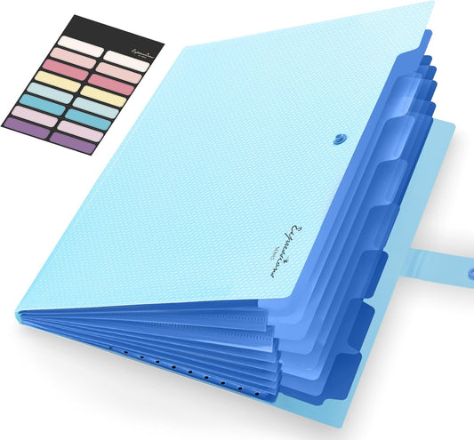 Sooez Accordion File Organizer, 8 Pocket Expanding File Folder with Labels, Letter Size Folders for Documents, Portable Paper Bill Receipt Organizer for Home School Office Supplies, Sky Blue