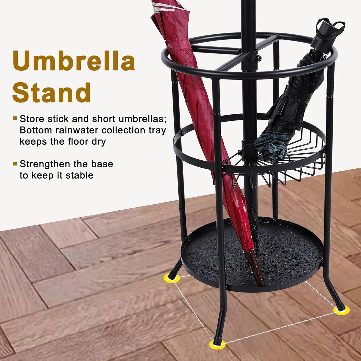 Metal Freestanding Coat Rack Stand with Umbrella Holder, 12 Hooks Coat Tree Black Modern Coat Hanger Stand for Coats, Hats, Scarves and Handbags for Entryway, Hallway, Bedroom, Office