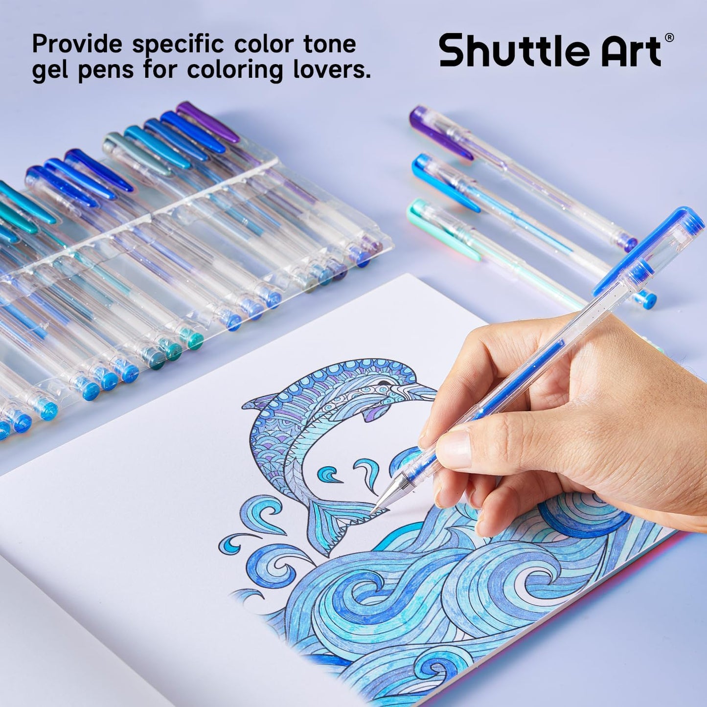 Shuttle Art 60 Pack Blue Tone Gel Pens, 30 Blue Tone Gel Pens with 30 Refills for Adults Coloring Books Journaling Drawing Nature, Landscapes, Animals Scenes