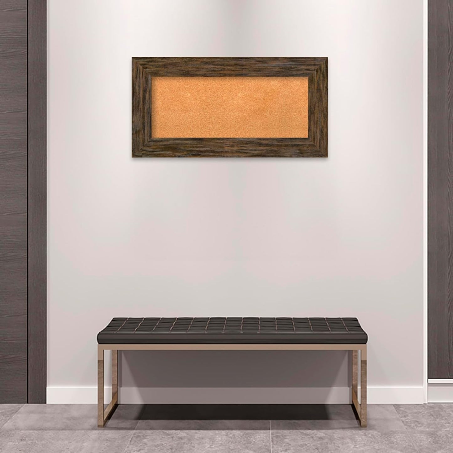 Amanti Art Natural Cork Board for Wall, 19x37 Vision Board with Brown Wood Frame, Medium Corkboard Office Decor for Home Organization, Country Rustic Corkboard Pinboard to Display Items for Home