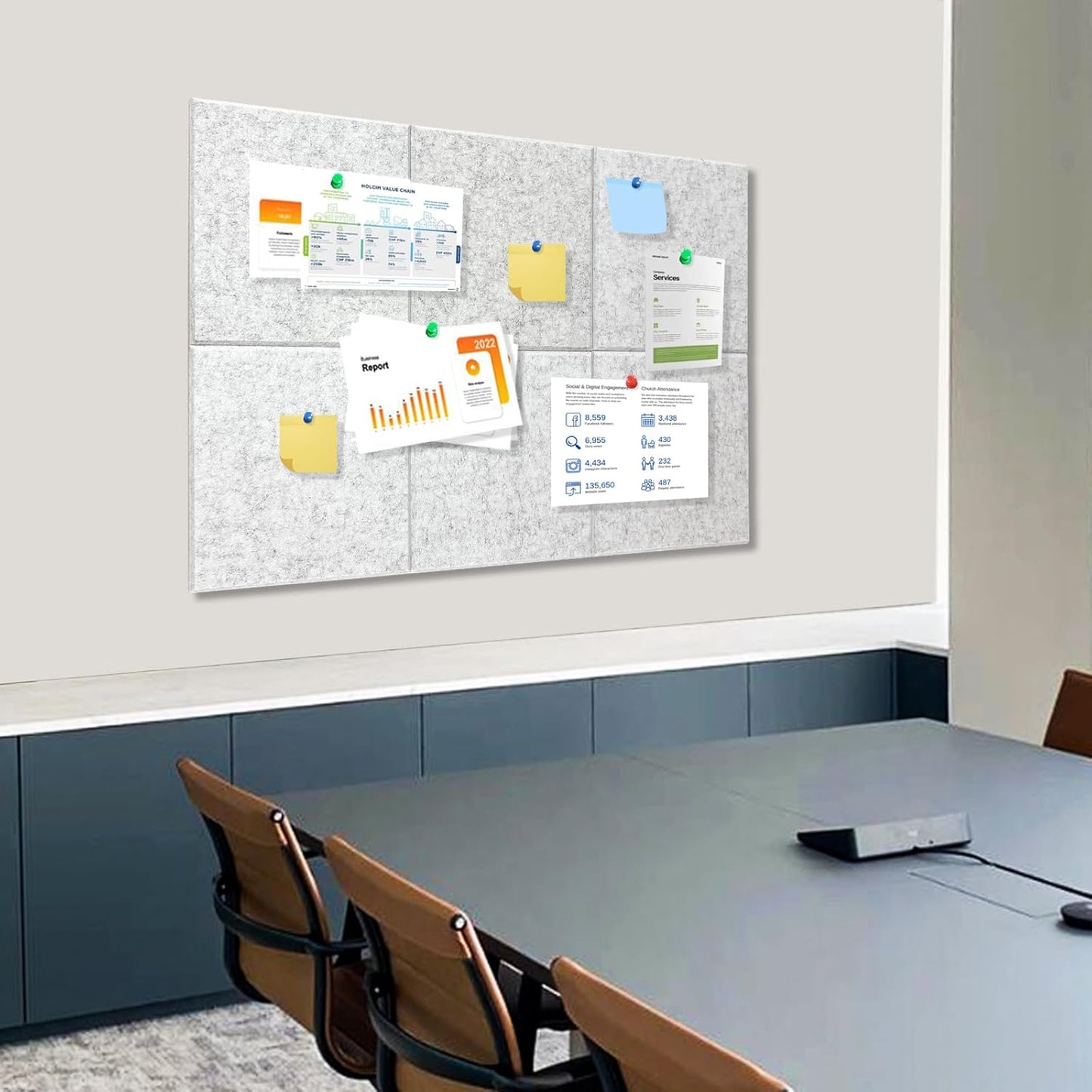 Thick Cork Board for Wall with Pins, 36" x 24" Bulletin Board Self-Adhesive Pin Board | Customized 6 Packs Felt Tiles for Office Home Wall Decor