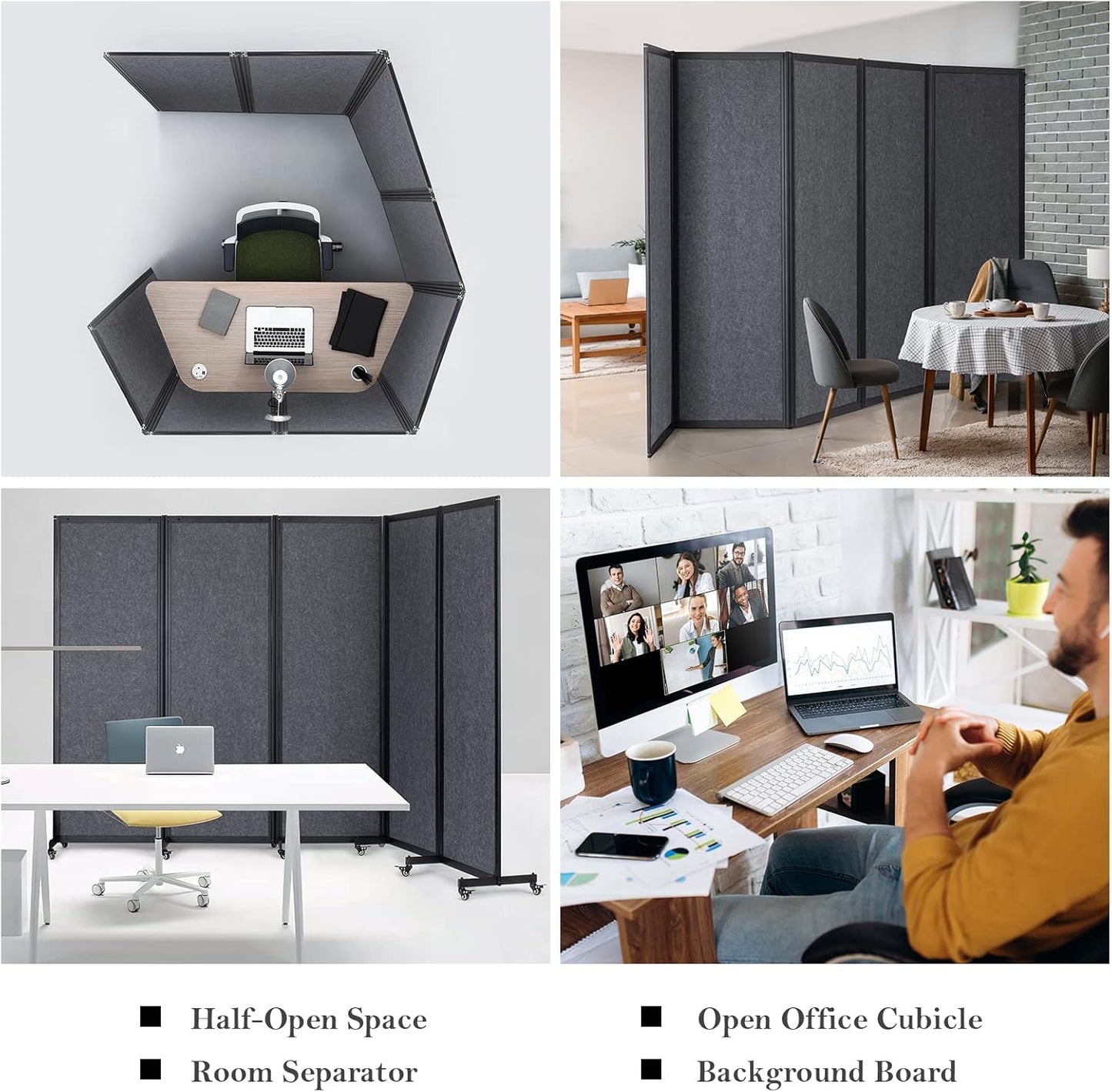 Room Partition,Office Divider,Portable Commercial Screen Dividers,Privacy Partition Separator,Classroom School Dividers,8'5"W x 6'7"H,4 Panel,Grey