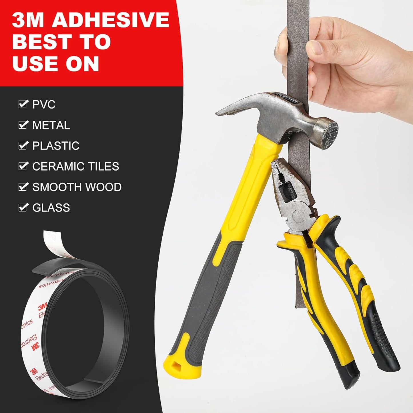 Thaibear 2 Pack Neodymium Magnetic Tape Strips, Flexible Strong Magnet Tape Strips (1'' Wide x 12'' Long) with 3M Adhesive Backing, Magnetic Strips Heavy Duty Perfect for Wall, DIY, Art & Fridge