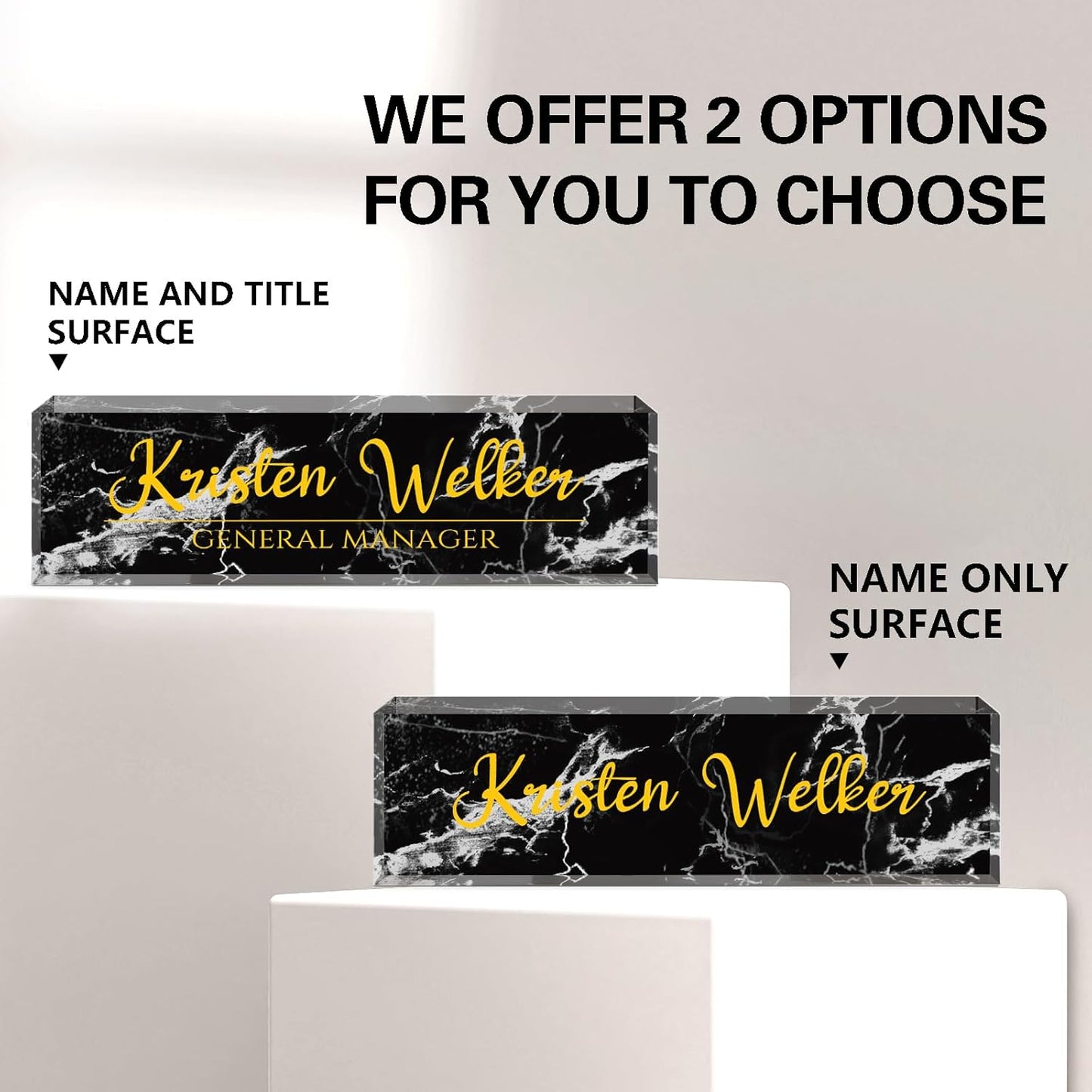 Name Plate for Desk, Desk Name Plate Personalized, Office Decor for Women Men, Acrylic Desktop Accessories, Office Appreciation Gifts for Boss Social Workers Nurse Teacher Employee (Black Marble)