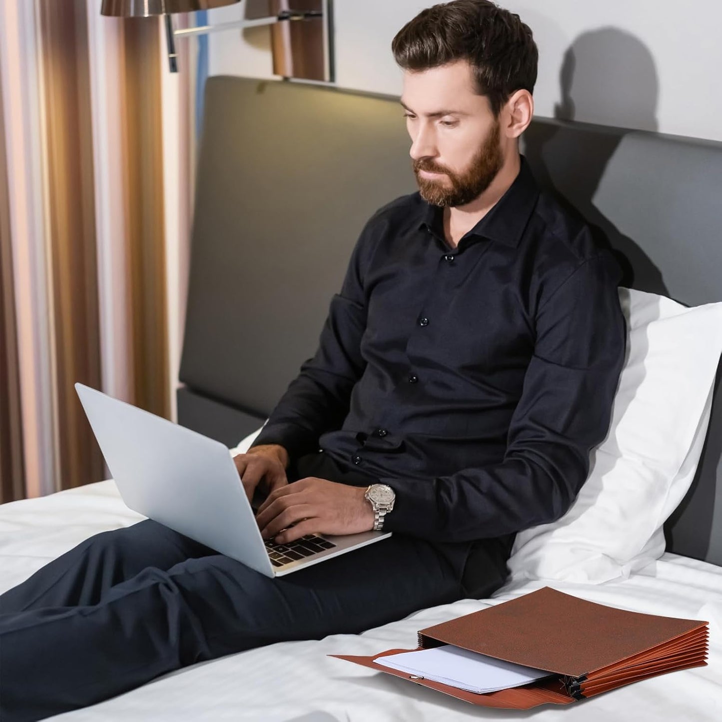 PerKoop 10 Pcs Expanding File Folder with Flap 7 Inch Expansion Expanding File Wallet with Elastic Cord Closure Letter Size Heavy Duty Document Organizer, 10 Slots, Brown