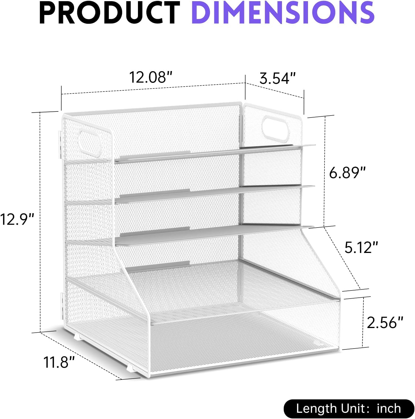 SUPEASY 5-Tier Desk File Organizer, Metal Letter Paper Tray, Desk Organizers and Accessories for Home Office Supplies, White