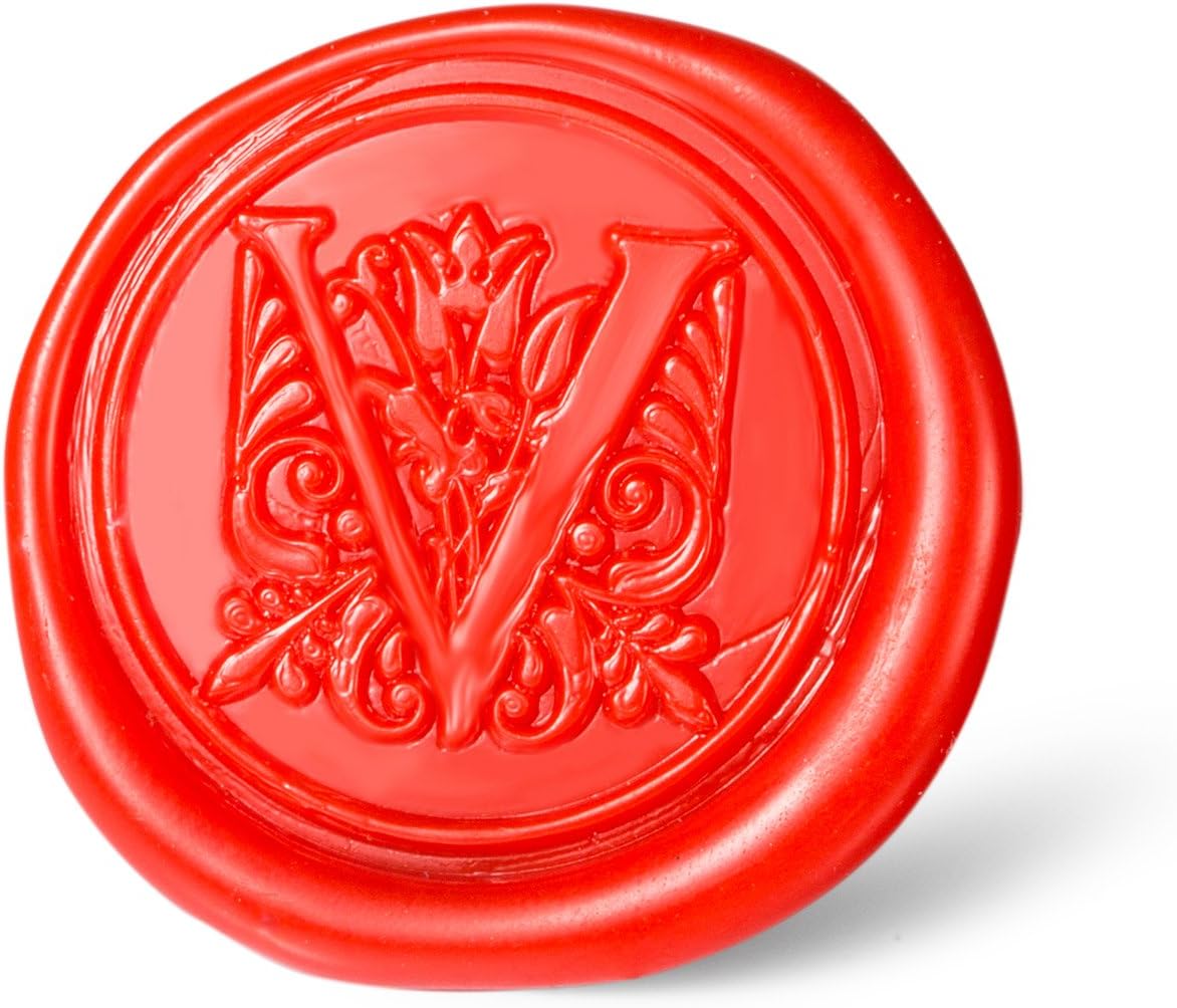 Mceal Wax Seal Stamp, Large Seal 1 1/5"(30mm) Dia, Silver Brass Head with Wooden Handle, Regal Letter A to Z Series (Letter V)