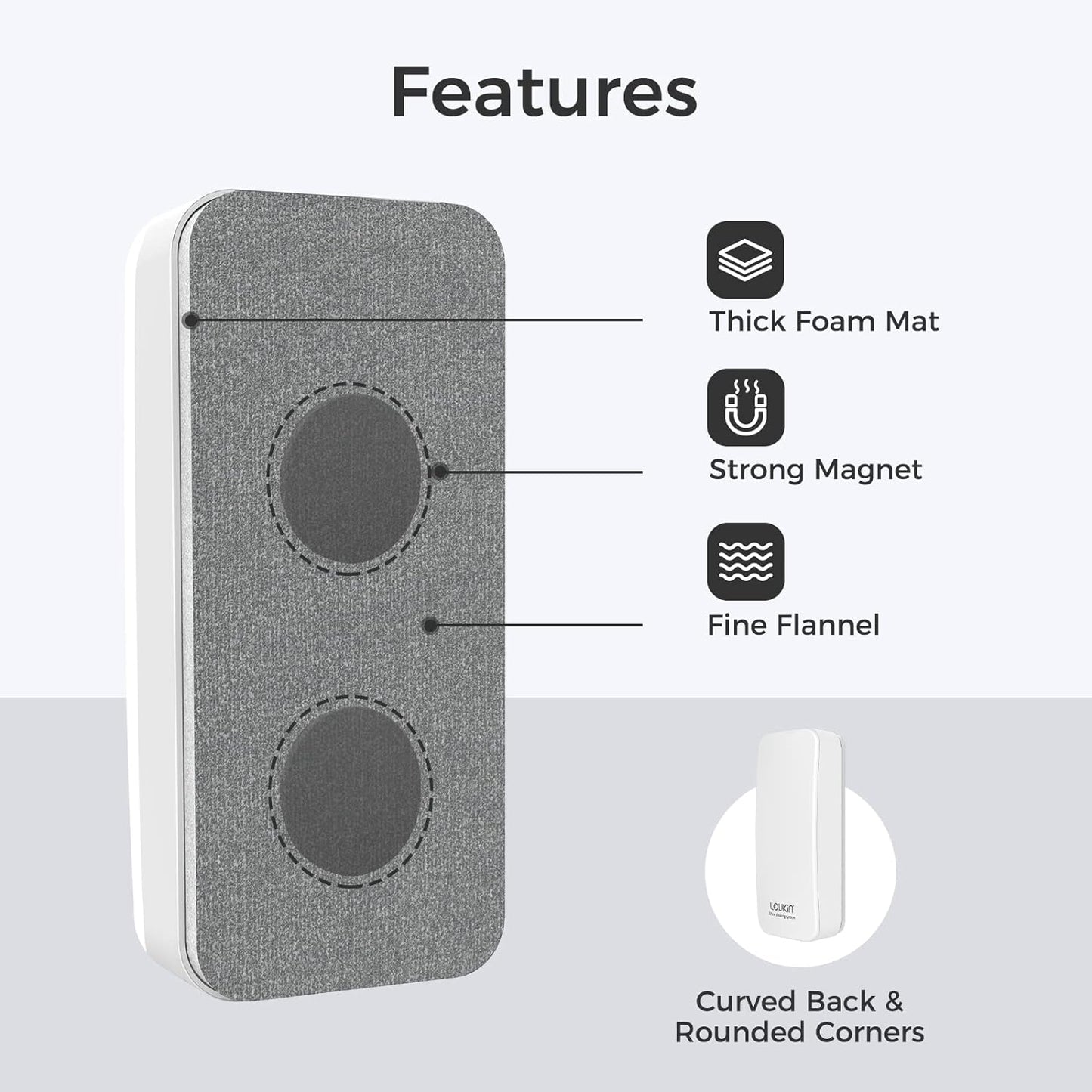 loukin Magnetic Dry Erase Eraser, Whiteboard Eraser, Glass Board Remover, 3.4 fl oz Whiteboard Cleaner Included, for Classroom, Home and Office Use (White)