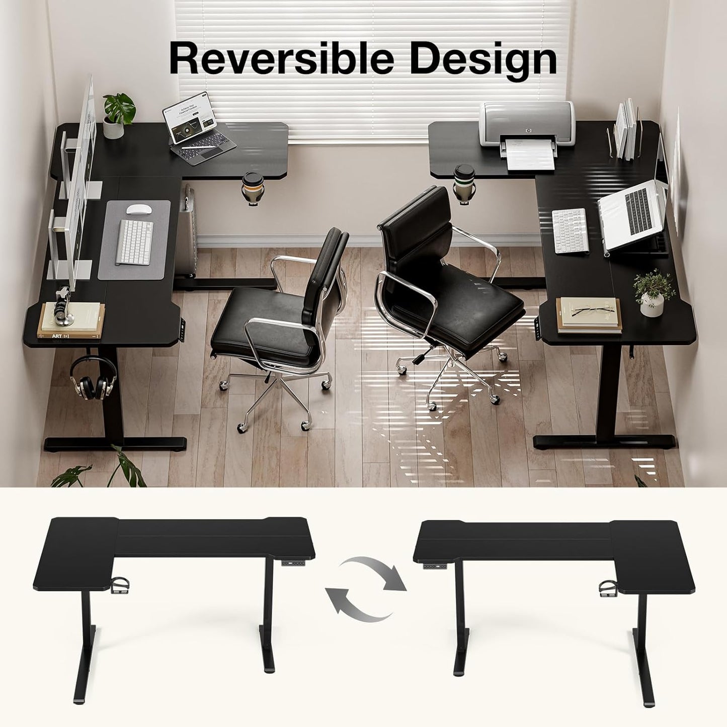 59 Inch L Shaped Standing Desk Adjustable Height,Gaming Electric Corner Standing Desk, Sit Stand Computer Table with Reversiable Splice Board, Black