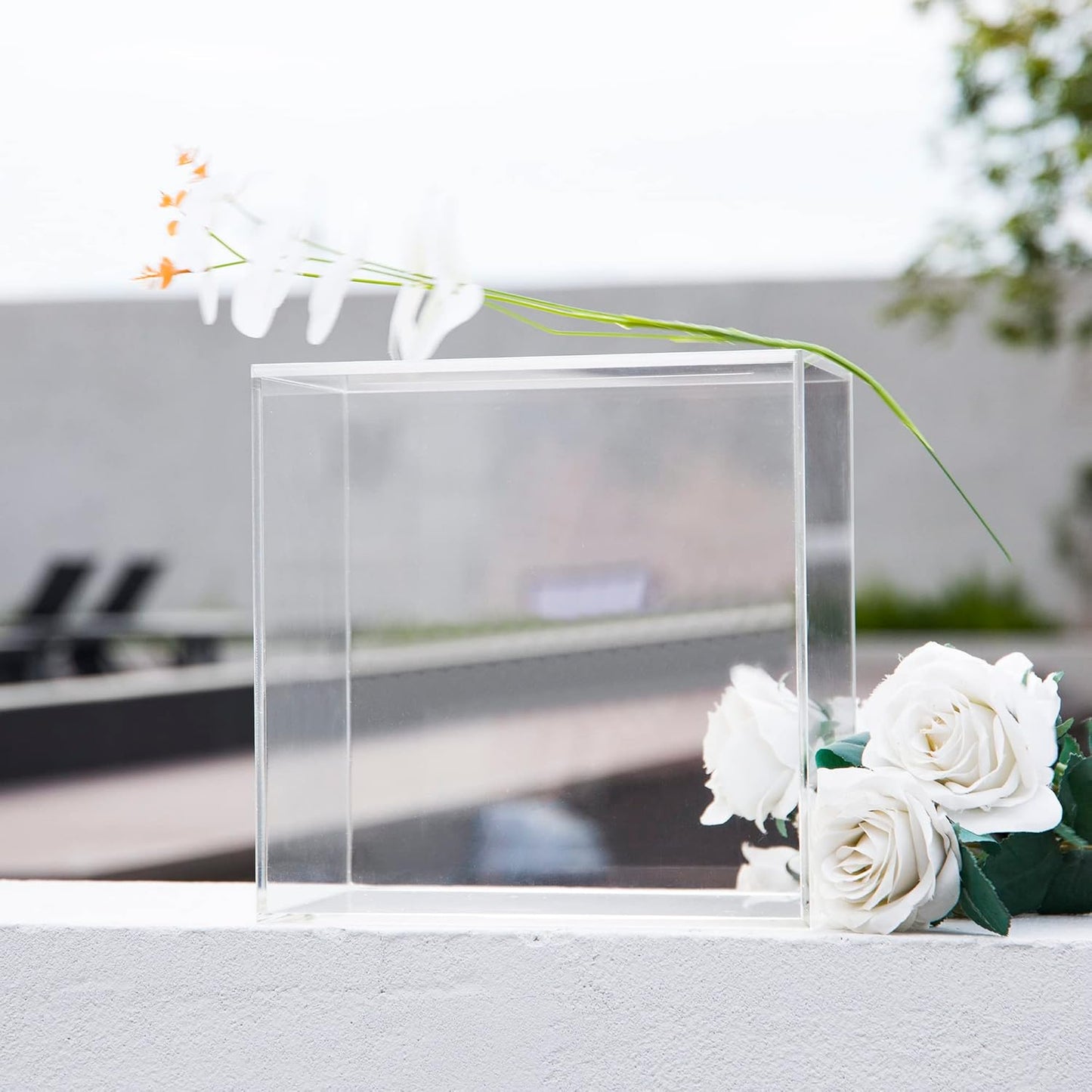 10” Acrylic Card Box - Wedding Card Box for Reception, Birthday, Party, Money Box, Wishing Well, Graduation Party, Elegant Large Clear Card Box-ACB001-WZ
