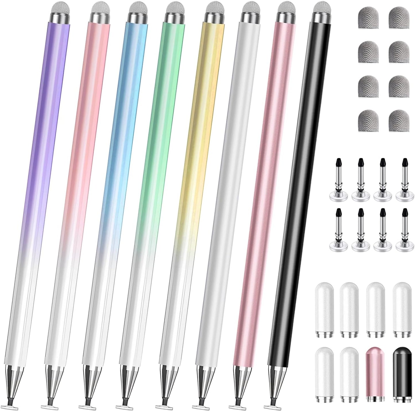 Stylus Pen for Touchscreen, 2 in 1 Stylists Pens Compatible with All Touch Screens Devices, Tablets, iPhone, iPad, Android, Computer, Laptop, Fine Disc Tip Drawing Styluses [8 Pack]